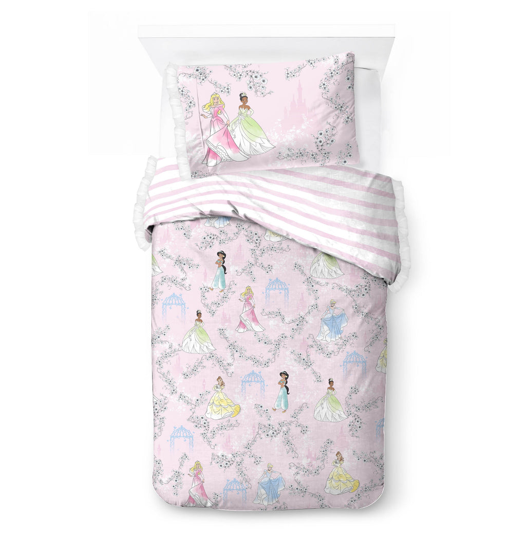 Hypoallergenic Cloud Princess Floral Gardens 2-Piece Twin/Full Reversible Comforter Set, Polyester Microfiber, Pink & White - Cloud-Like Soft Lightweight Bed Comforter Detail