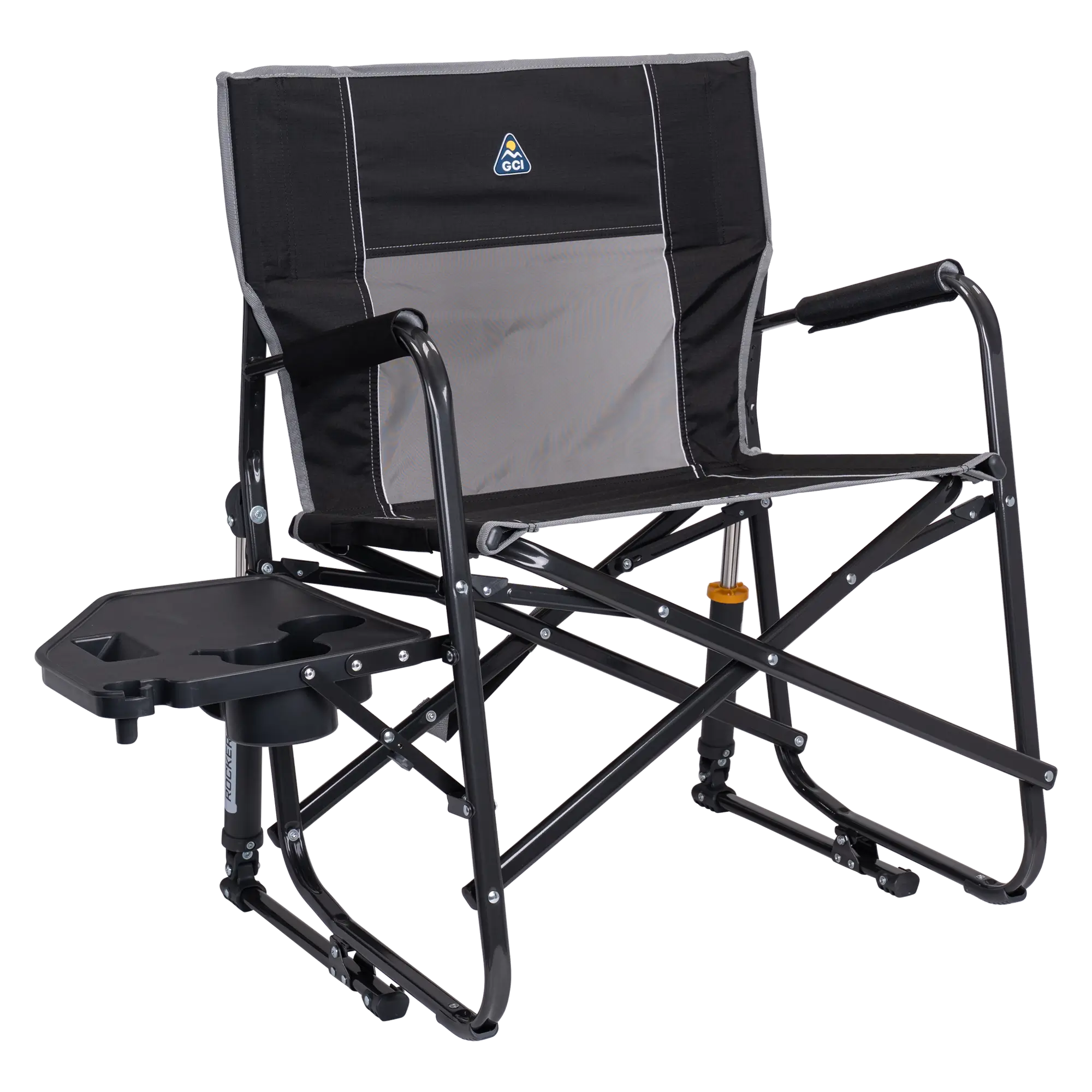 Luxury Camp Freestyle Rocker XL with Side Table - Choice 836 - Freestyle Rocker Portable Outdoor Folding Chair - Black