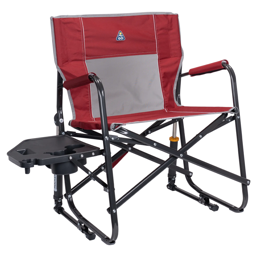 Luxury Camp Freestyle Rocker XL with Side Table - Choice 836 - Freestyle Rocker Portable Outdoor Folding Chair - Cinnamon