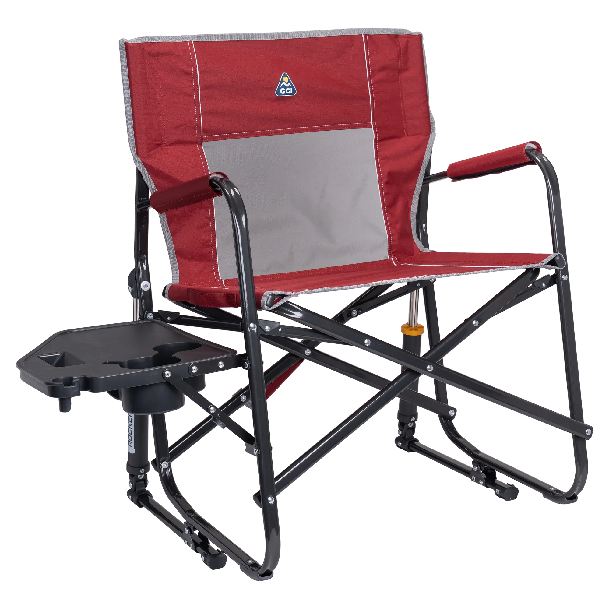 Luxury Camp Freestyle Rocker XL with Side Table - Choice 836 - Freestyle Rocker Portable Outdoor Folding Chair - Cinnamon
