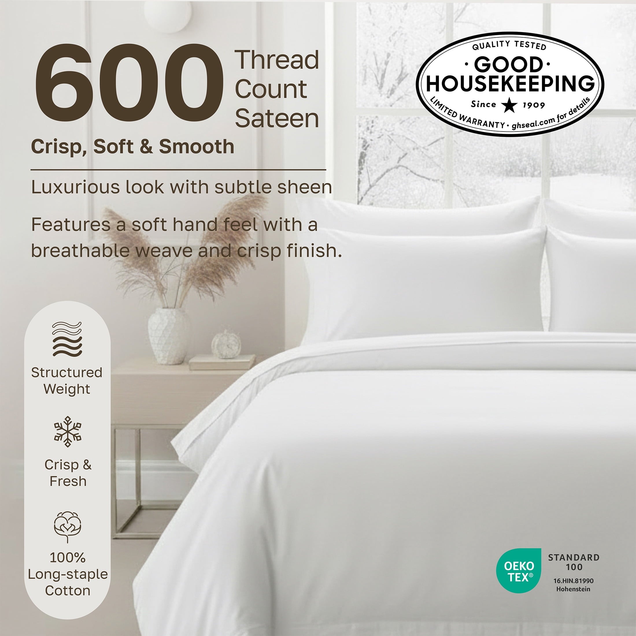 Cooling Sateen 100% Cotton Queen Sheets Set - 600 Thread Count 100% Cotton Sheets Queen, Sateen Deep Pocket Adult/Teen 4 Piece Bed Sh - Cooling Hotel Quality Bedding Sheets and Pillowcases Detail