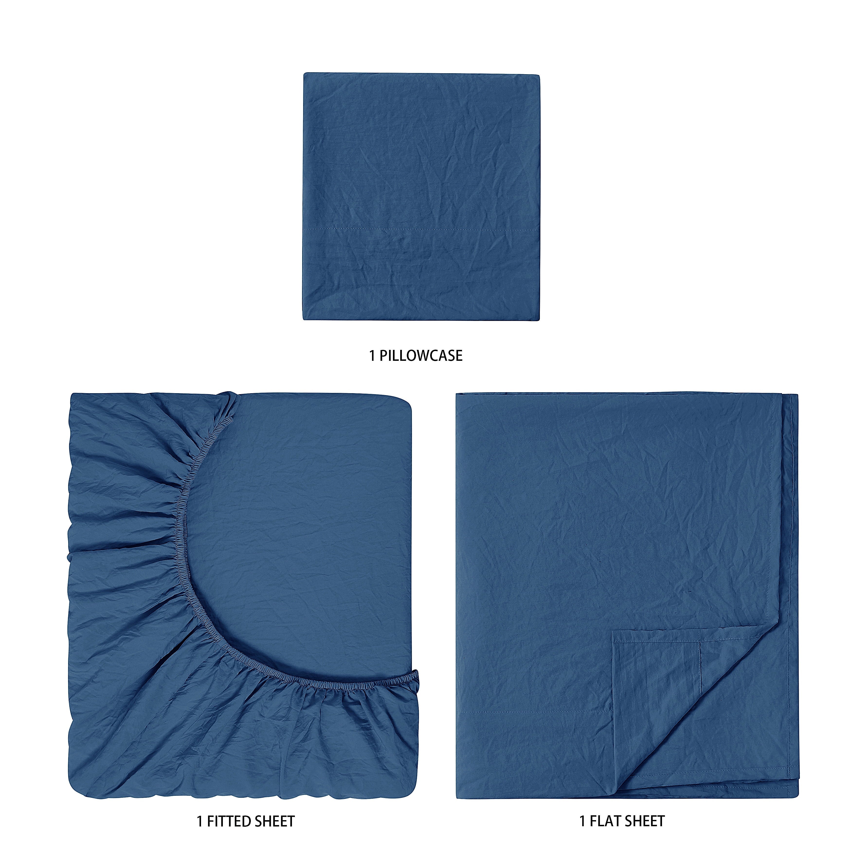 Wrinkle-Resistant Ultra Soft Microfiber Bed Sheet Set, Twin-XL, Indigo, 3 Piece - Luxury Bed Sheet Set with Deep Pockets Detail