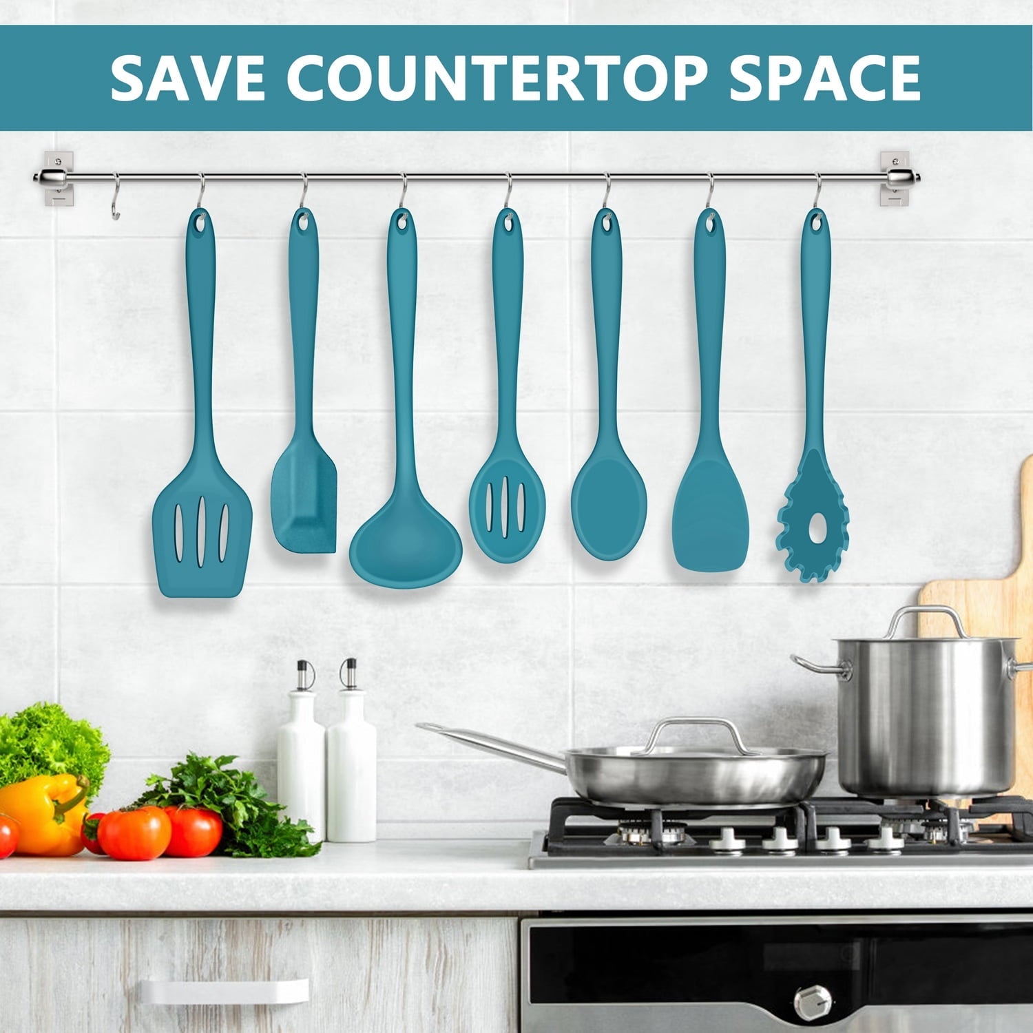 Heavy Duty 7-Piece Silicone Cooking Utensils Set, Blue Kitchen Utensils, Non-stick Gadgets Tools Include Slotted Turner, Soup La... - Multi-Purpose Hand Tool for Daily Meal Prep Detail