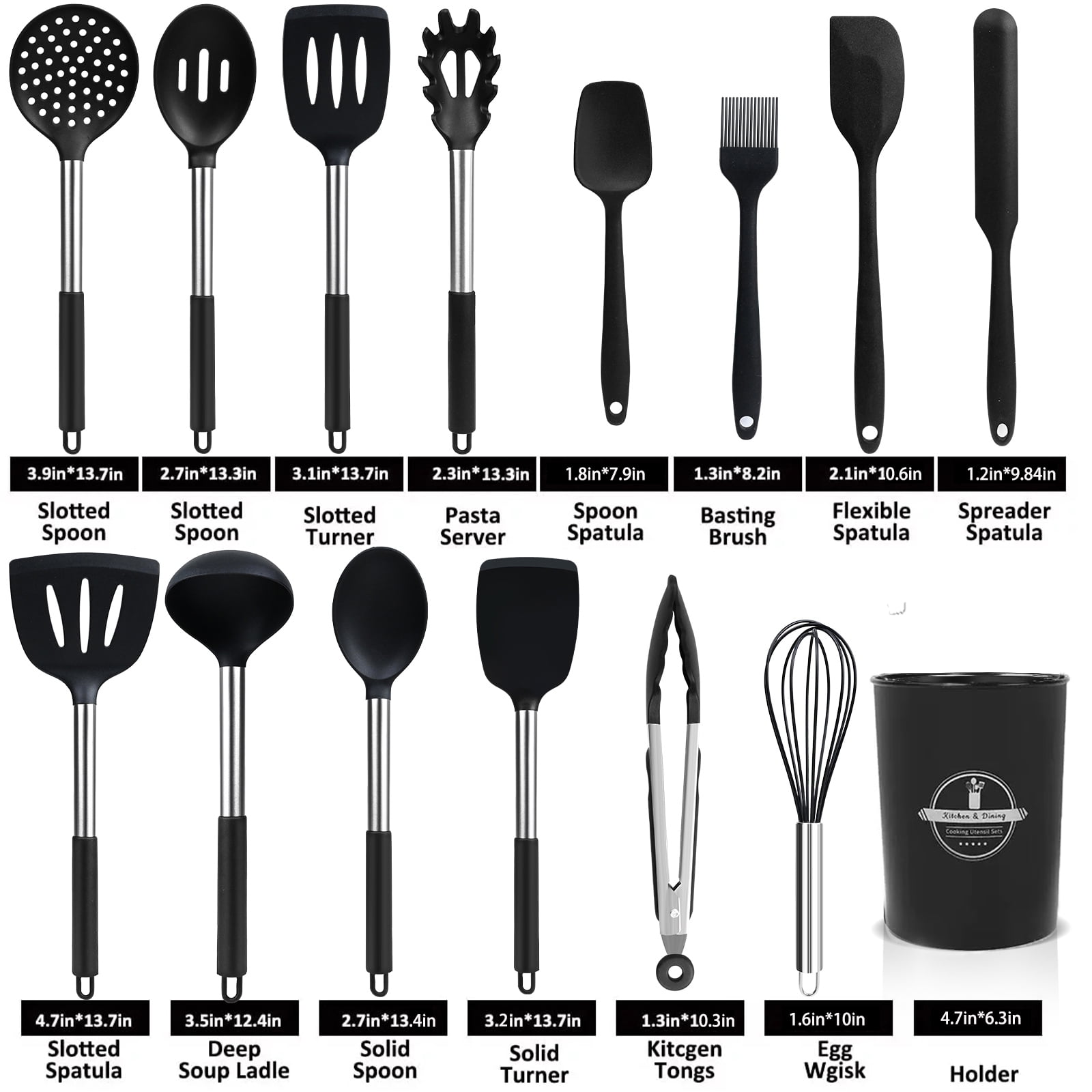 Chef-Quality Silicone Cooking Utensils Set, 26 Pcs, Heat Resistant Kitchen Utensils Set, Black - High-Precision Culinary Tool for Baking & Cooking Detail