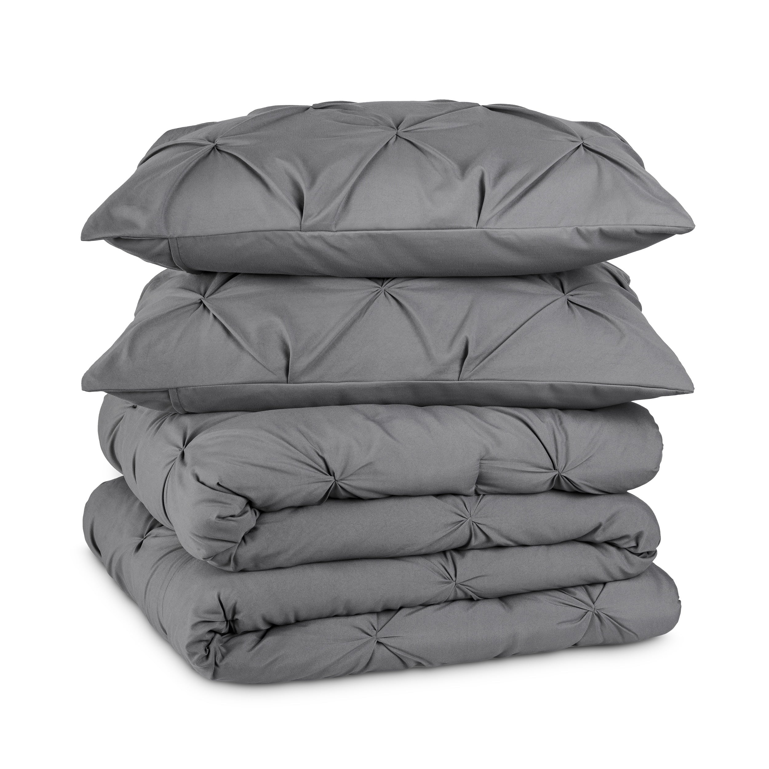 All-Season Pintuck Down Alternative Comforter Set - 3-Pieces - All Seasons - King, Grey - Hypoallergenic Ultra-Fluffy Quilt for Winter Detail