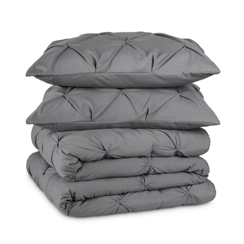 All-Season Pintuck Down Alternative Comforter Set - 3-Pieces - All Seasons - King, Grey - Hypoallergenic Ultra-Fluffy Quilt for Winter Detail