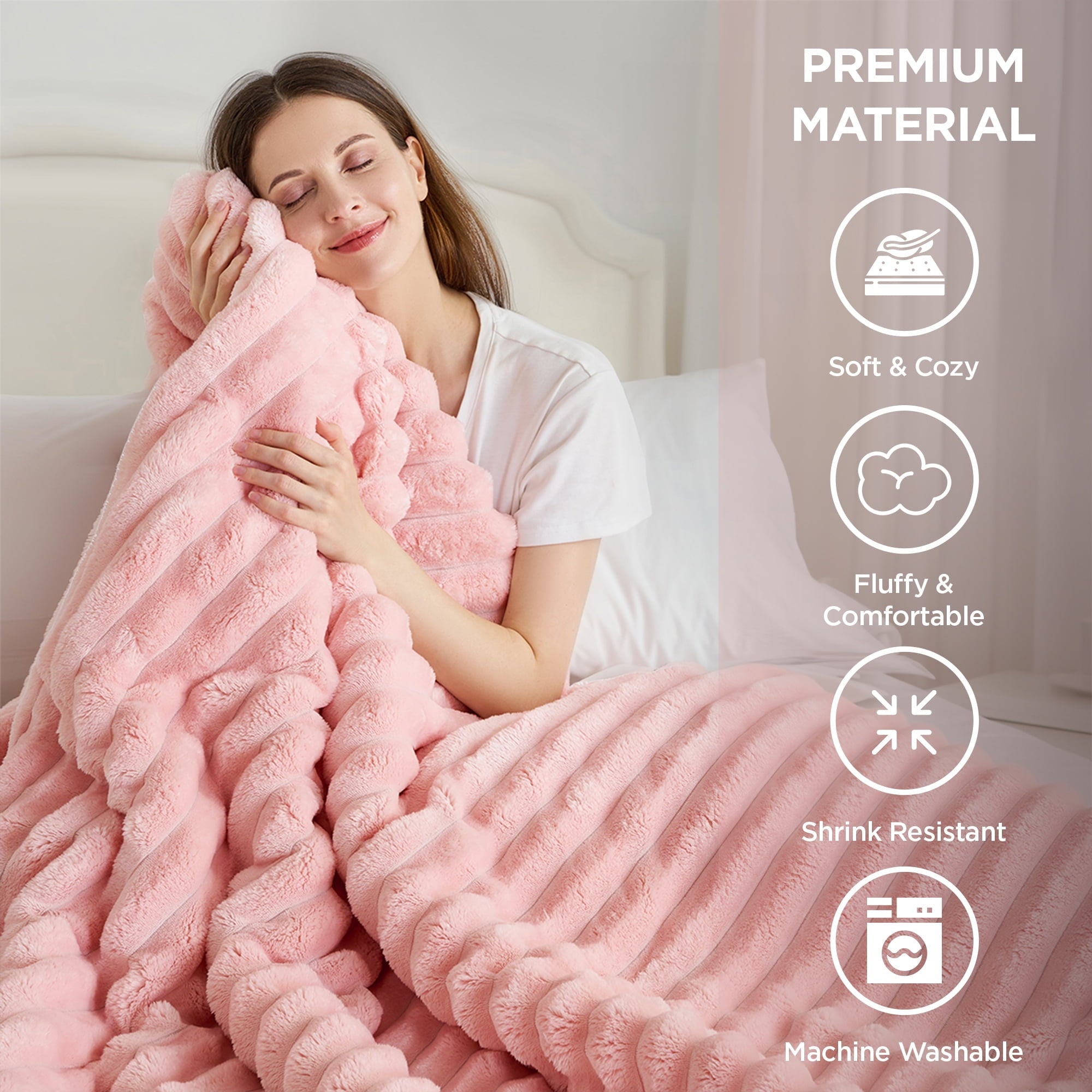 Luxurious Quilted Full/Queen Size Comforter Set, Fluffy Ribbed Plush Comforter Set, 3-Piece Bedding Set, Pink - Luxurious Quilted Duvet Cover Set Detail