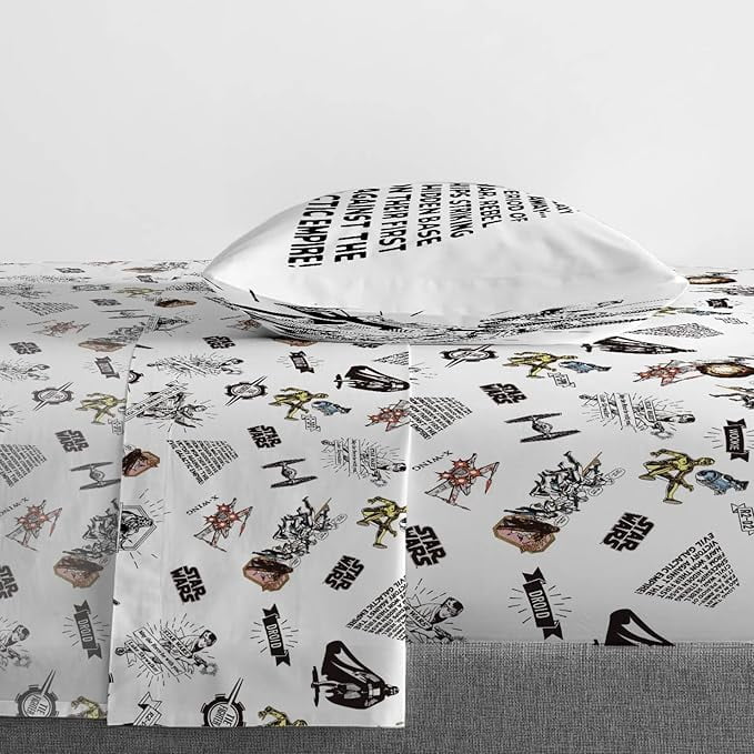 Breathable Luxury T-Shirt Comic 3 Piece Twin Size Bed Sheets Set - Disney Space Theme Bedding - Cooling Hotel Quality Bedding Sheets and Pillowcases Detail