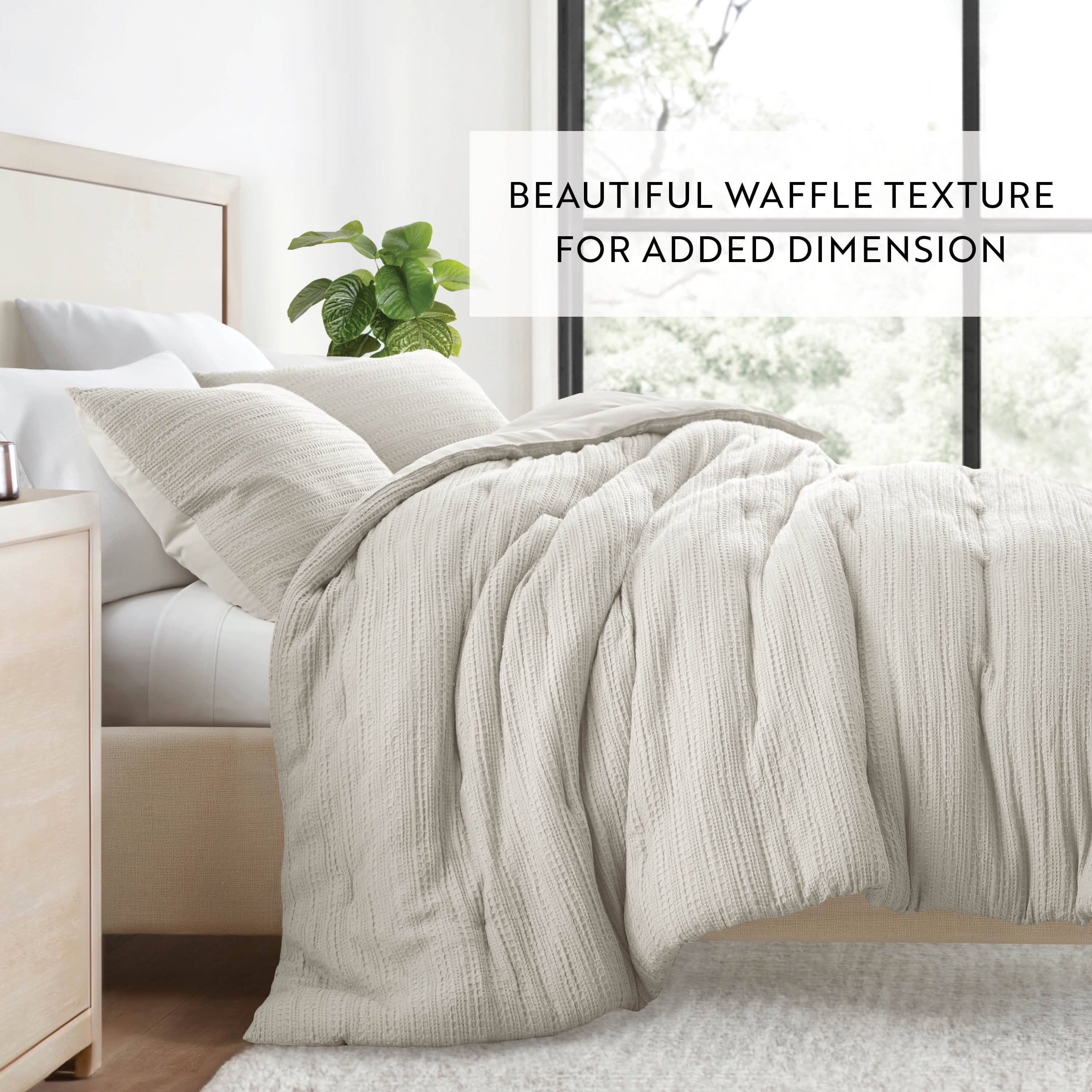 Hypoallergenic Cloud Textured Waffle Comforter Set ins Natural Waffle Comforter Bedding Sets, King/Cal King Size Bedding - All-Season Down Alternative Comforter Insert Detail