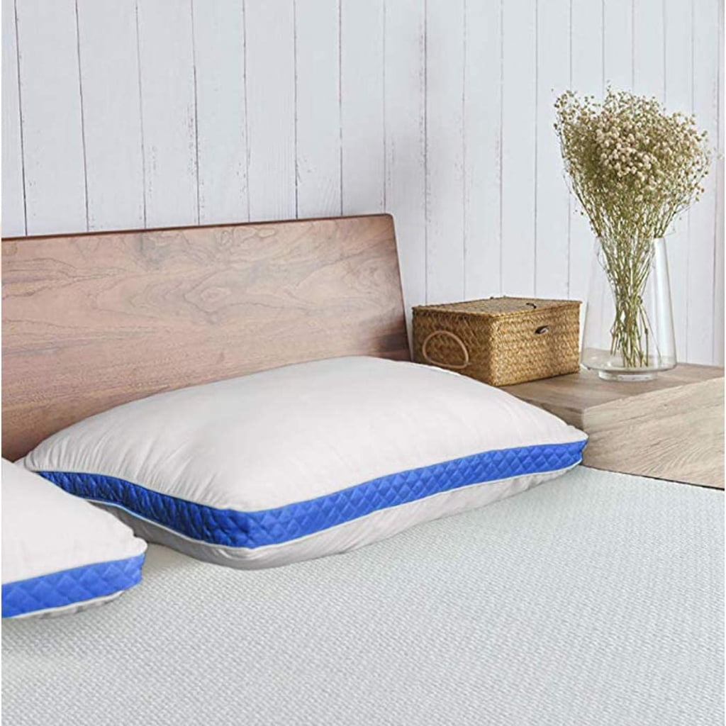 Ergonomic Memory Foam Gusseted Quilted King Size Bed Pillows Set of 2, Blue Bed Pillows for Side Sleepers and Back Sleepers - Decorative Throw Pillow Cushion for Sofa & Bed Detail