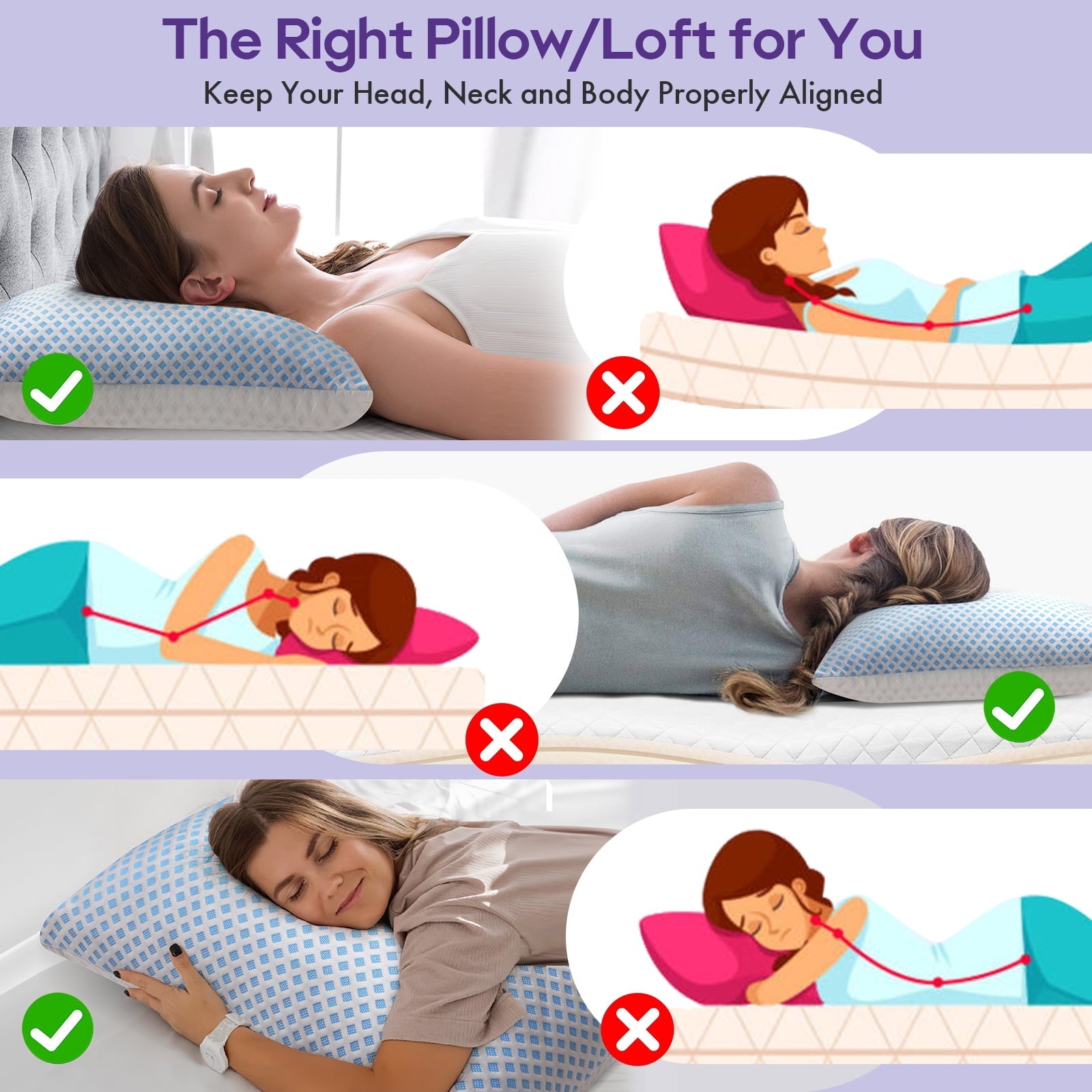 Ergonomic Memory Foam Cooling Pillows for Bed Sleeping Shredded Memory Foam Pillows Queen Size Set of 2 Pack 20 x 30 inches - Hotel Quality Plush Sleeping Pillows Detail