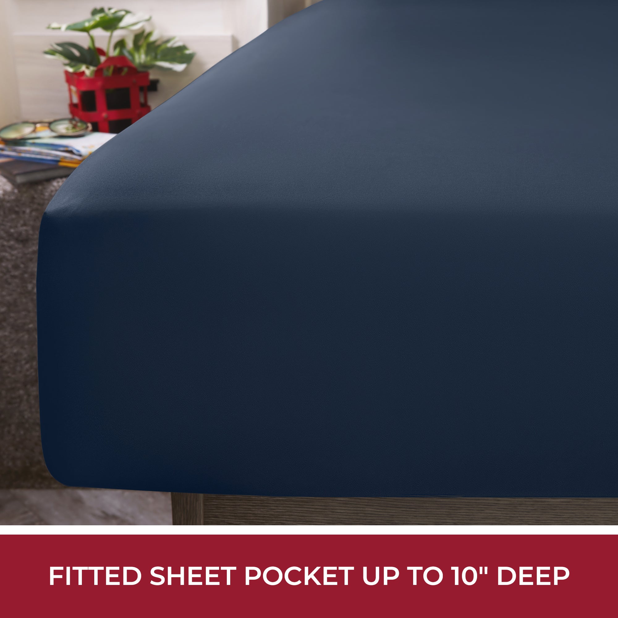 Wrinkle-Resistant RV Sheets Queen Size Bed Set, Microfiber RV Bunk Bed Sheets, Short Queen, Navy Blue - Breathable Egyptian Cotton Flat & Fitted Sheets Detail