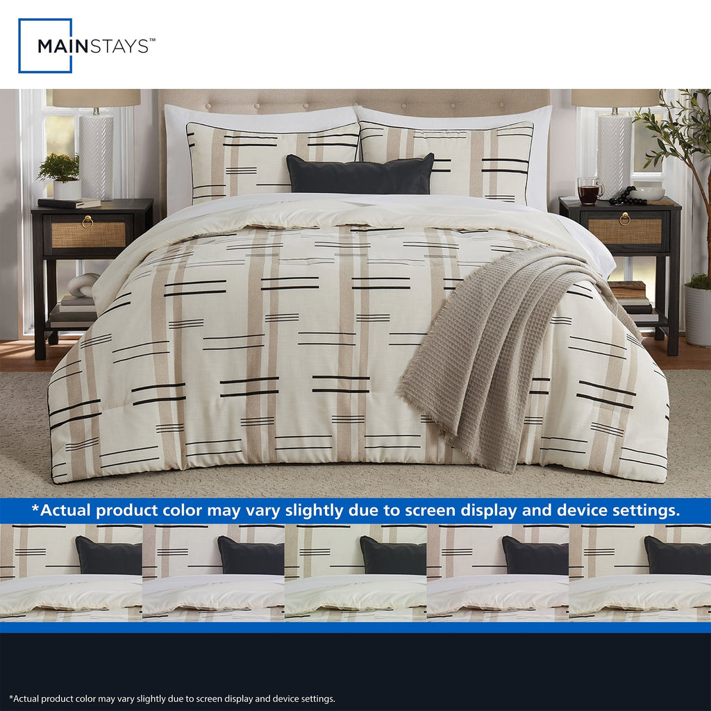 Heavyweight Warmth Full/Queen Comforter Set, All-Season, 5-Piece, Tan Modern - Luxurious Quilted Duvet Cover Set Detail