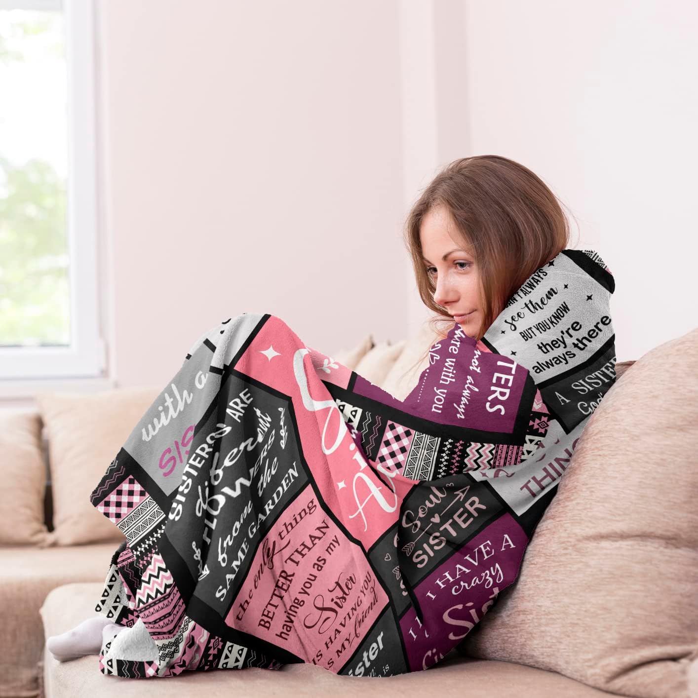 Reversible Sherpa Sister Gifts , Sisters Birthday Gift Idea, Best Sister Ever Gift for Women, Birthday Gifts for Sisters, Sis Soft Thro... - Cozy Fleece Throw Blanket for Couch & Bed Detail