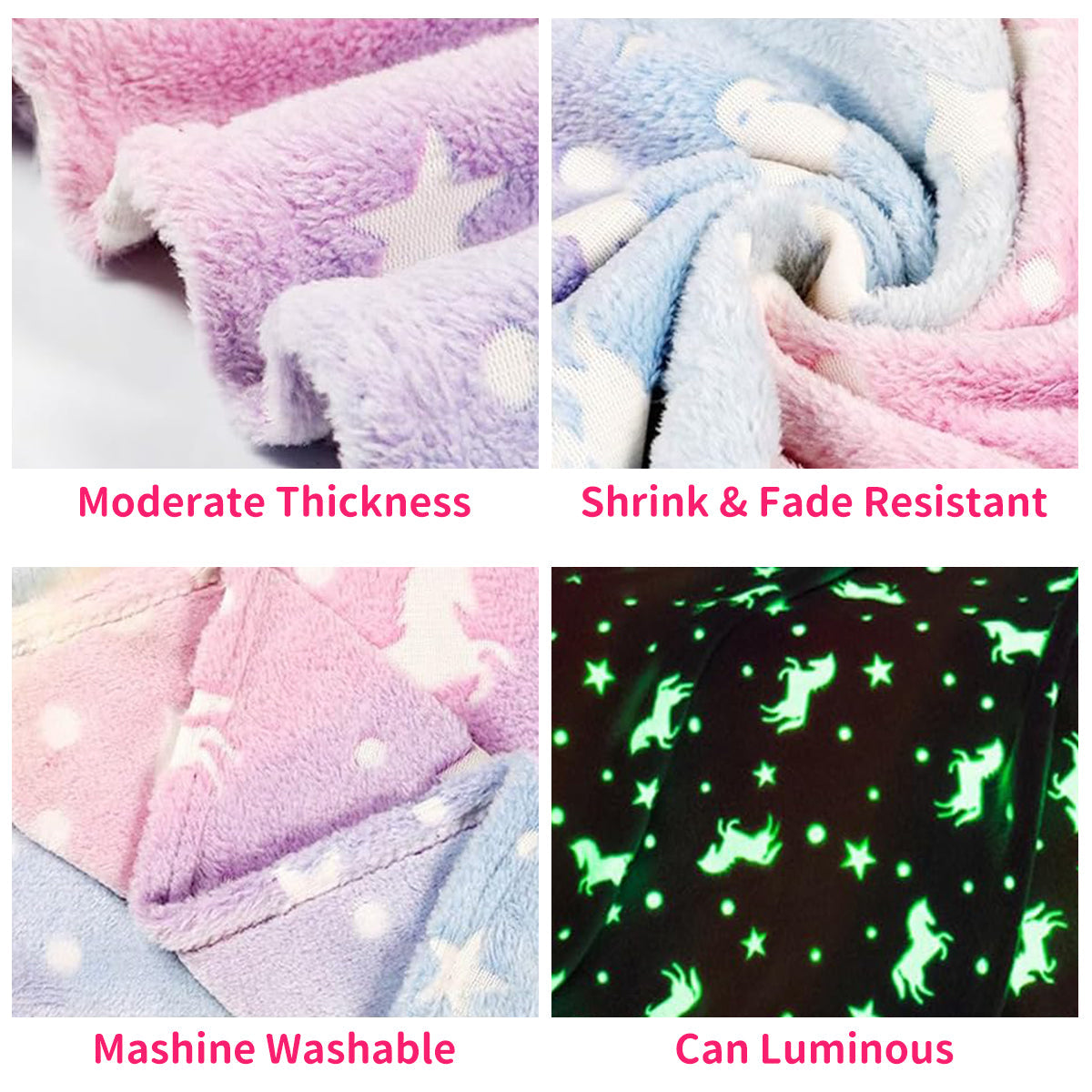 Reversible Sherpa Glow in The Dark Pony Blanket for Kids, 50"x60" Soft Cozy Luminous Flannel Blanket, Christmas Birthday Gift for Girls... - Luxury Knitted Decorative Throw Blanket with Fringes Detail