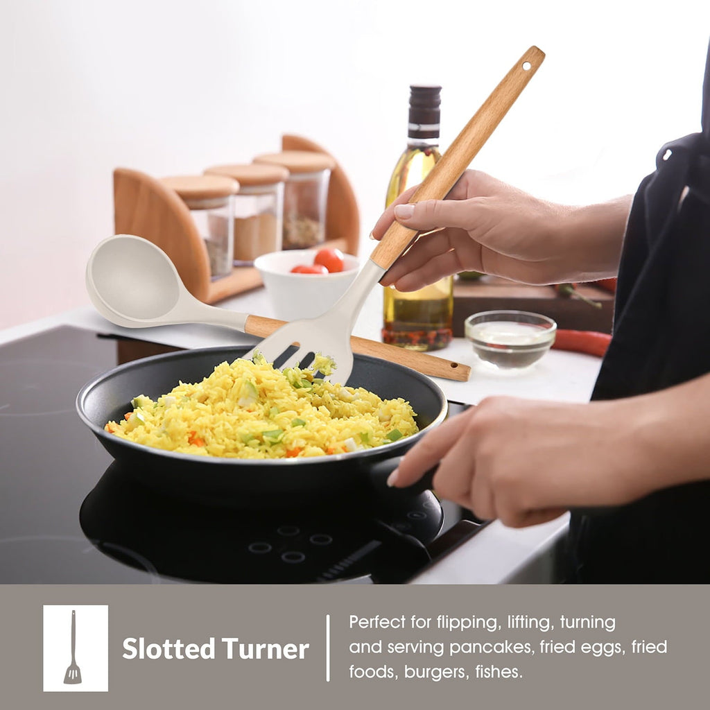 Durable Steel Kitchen Utensils Set of 6, Silicone Cooking Utensils with Wooden Handle, Non-Stick Cookware & Heat Resistant, Include... - Professional Kitchen Tool for Culinary Enthusiasts Detail
