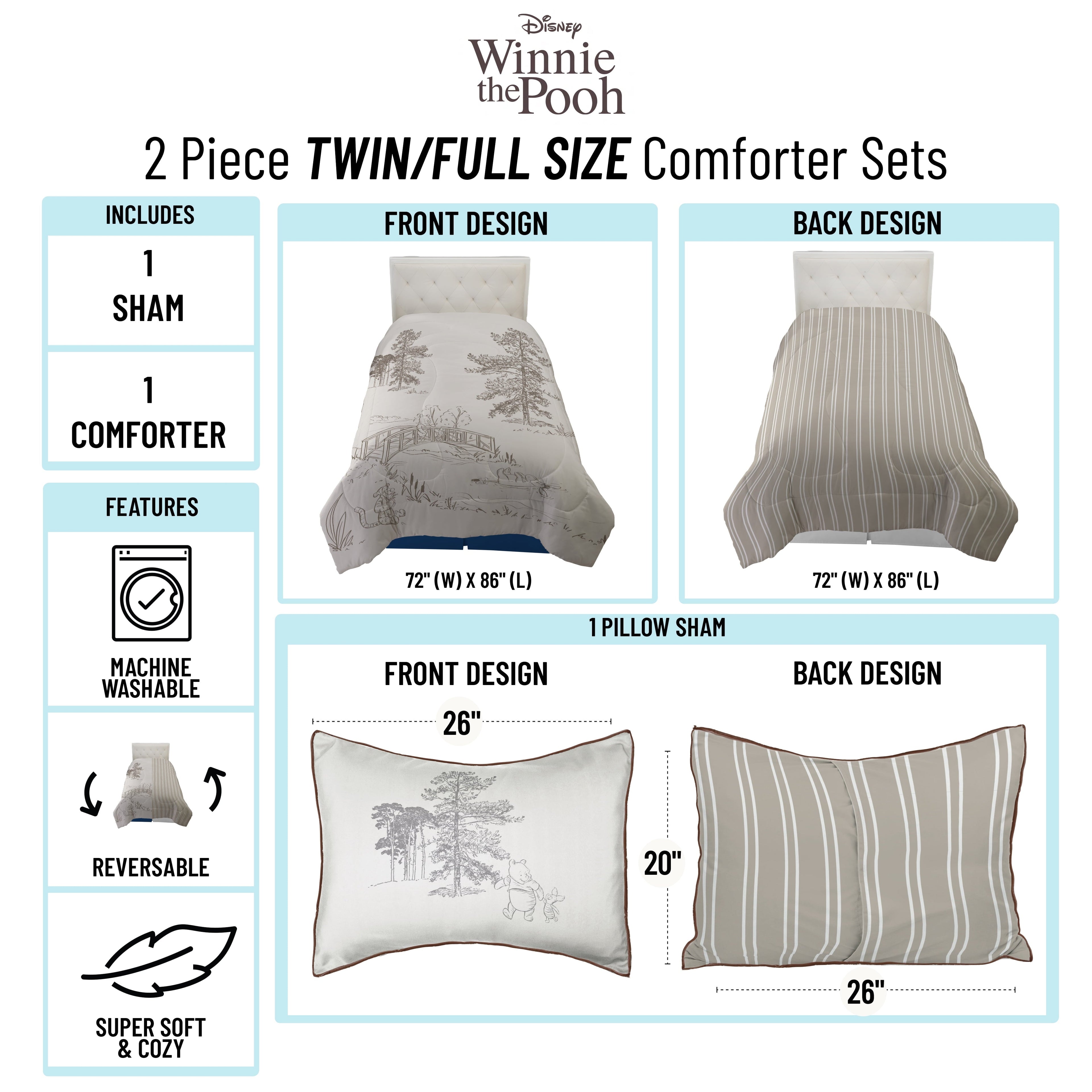 Fluffy Down Alternative Kids 2 Piece Khaki Comforter and Sham Bedding Set, Twin/Full - Luxurious Quilted Duvet Cover Set Detail