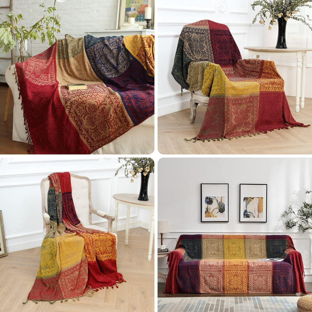 Cozy Fleece 75x60 Inch Machine Wash Boho Tribal Throws Blankets Colorful Bohemian Hippie Chenille Throw Covers Couch Furniture So... - Lightweight Plush Warm Blanket for All Seasons Detail