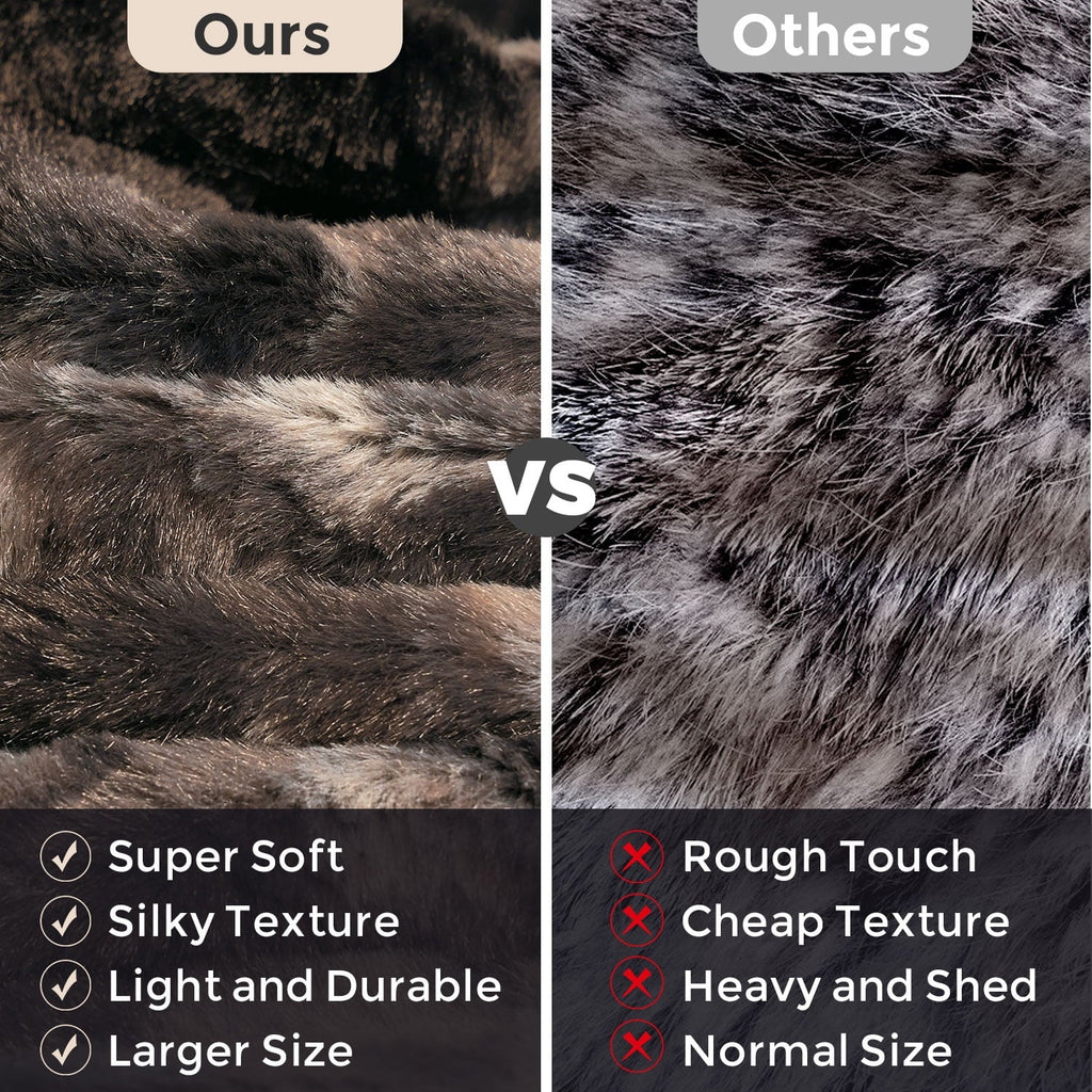 Cozy Fleece Faux Rabbit Fur Throw Blanket- 50x60 inches, Soft Fluffy Cozy Warm Fuzzy Machine Washable, Durable Blanket for Couch ... - Lightweight Plush Warm Blanket for All Seasons Detail