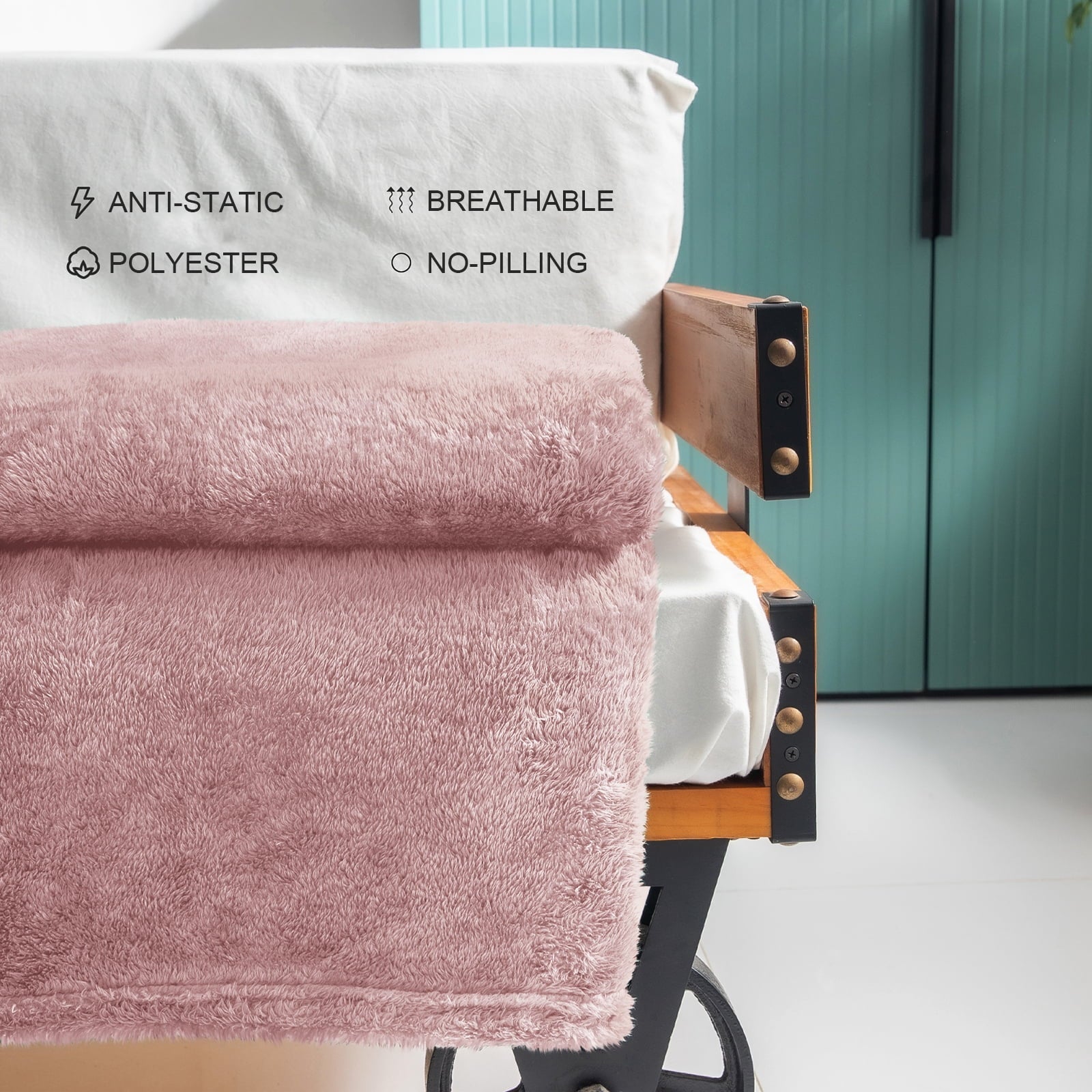 Lightweight Warm Plush Fuzzy Large Fleece Throw Blanket (50" x 70", Dusty Pink)- Soft, Warm and Lightweight - Lightweight Plush Warm Blanket for All Seasons Detail