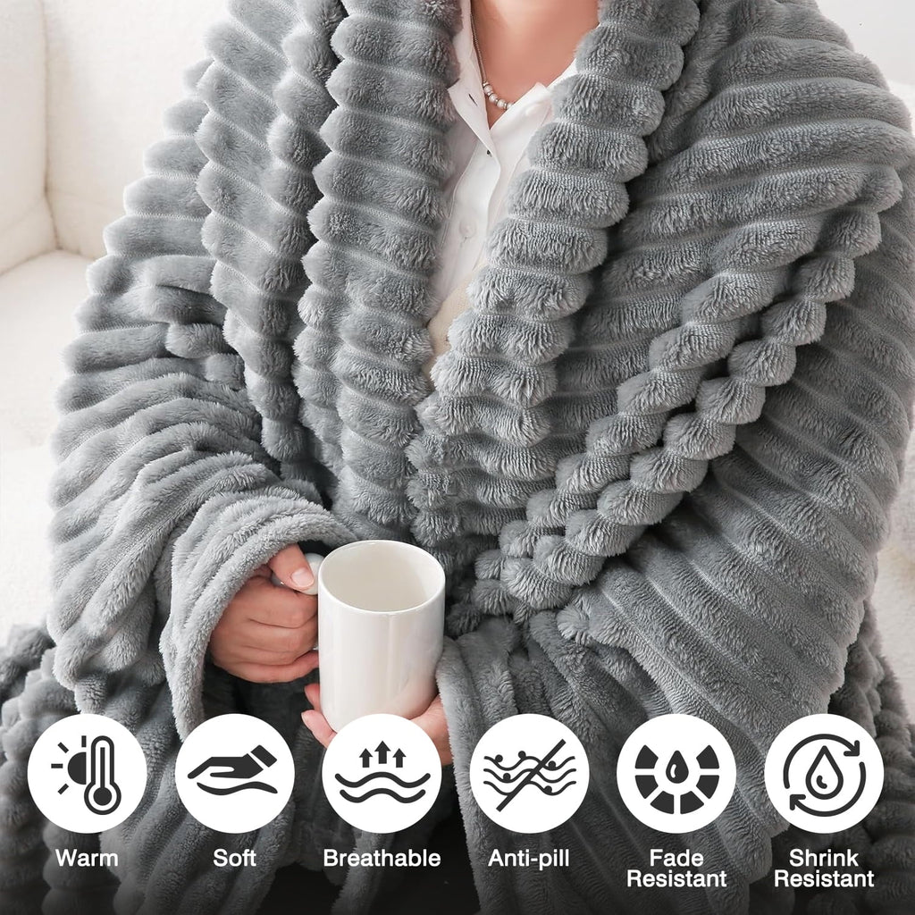 Super Soft Flannel for Couch,Sofa,Bed, Super Soft Striped Gray Bed for Office Picnic Travel Bedroom, Warm Cozy Lightweight Home Decor fo... - Luxury Knitted Decorative Throw Blanket with Fringes Detail