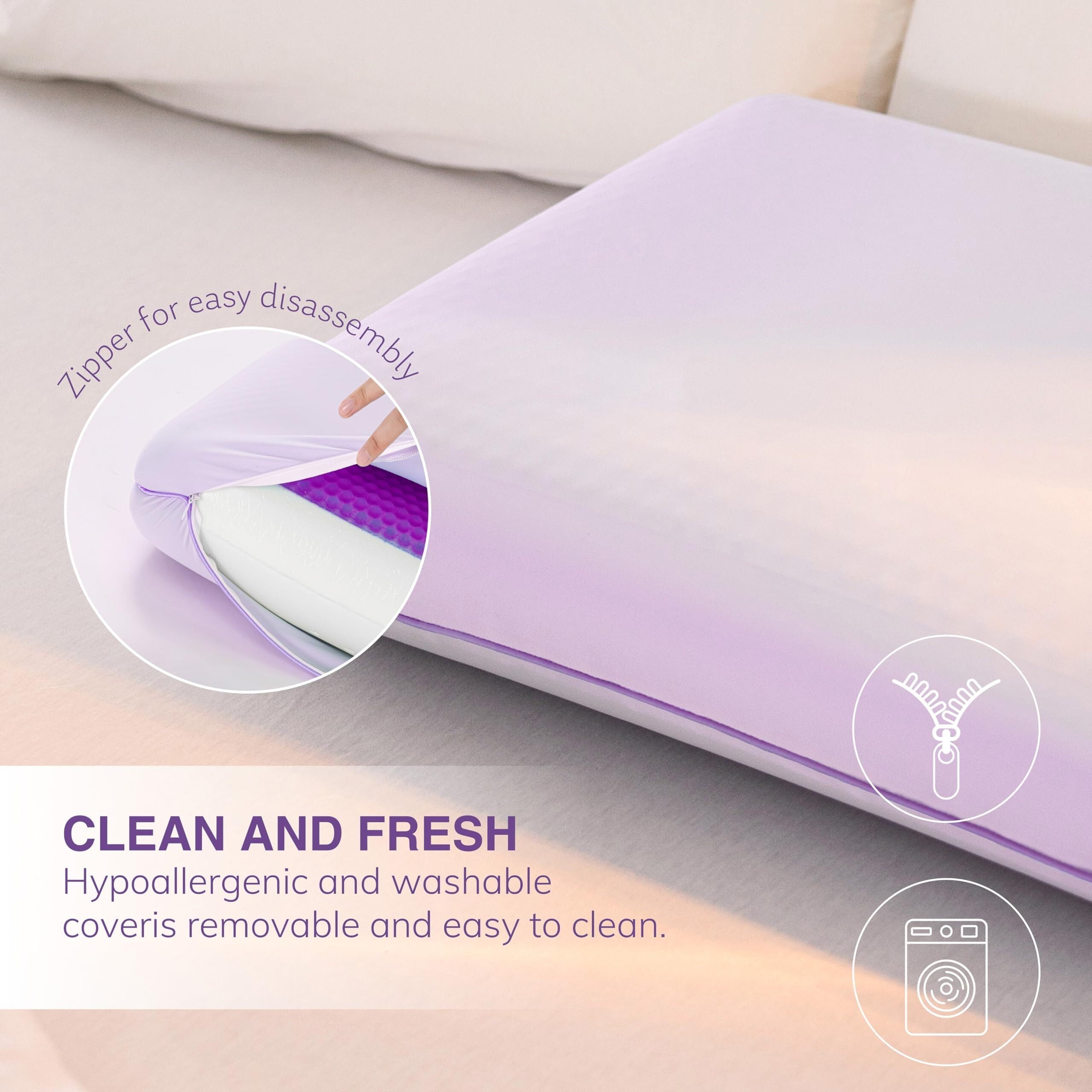 Orthopedic Support Memory Foam Pillow, Cooling Gel Bed Pillow, Queen, Purple - Orthopedic Shredded Foam Bed Pillow Set Detail