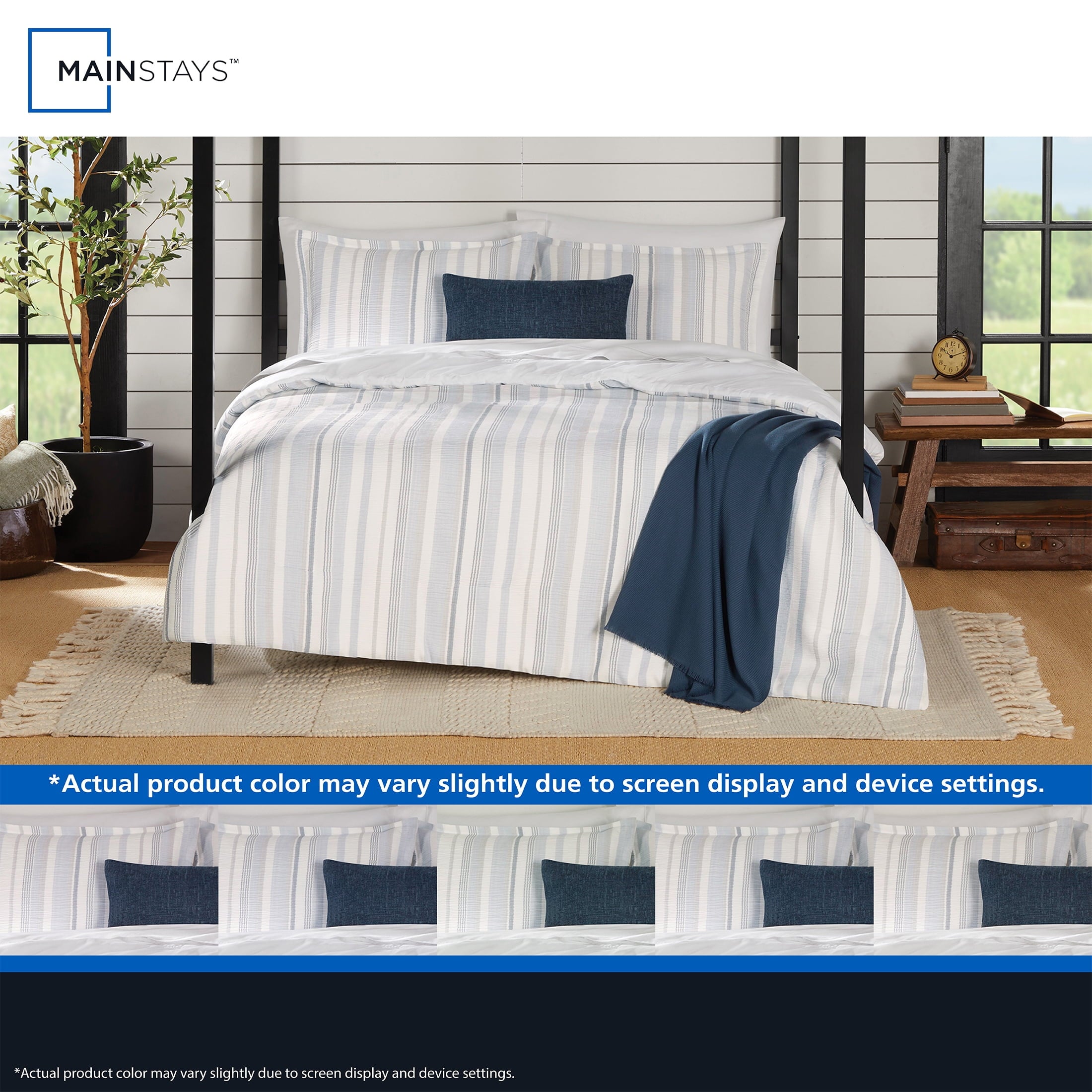 Luxurious Quilted Full/Queen Comforter Set, All-Season, 5-Piece, Blue Yarn Dyed Stripe - Cloud-Like Soft Lightweight Bed Comforter Detail