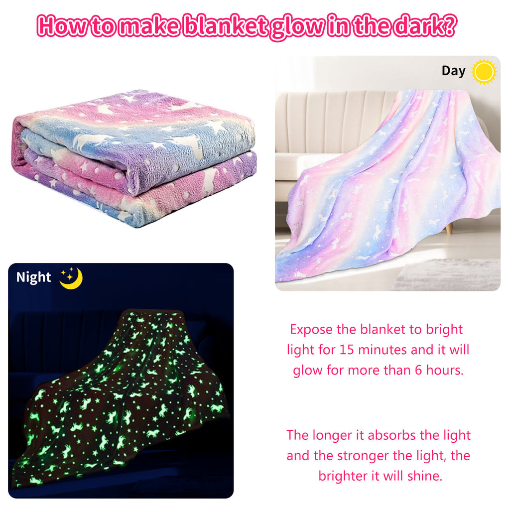 Reversible Sherpa Glow in The Dark Pony Blanket for Kids, 50"x60" Soft Cozy Luminous Flannel Blanket, Christmas Birthday Gift for Girls... - Luxury Knitted Decorative Throw Blanket with Fringes Detail