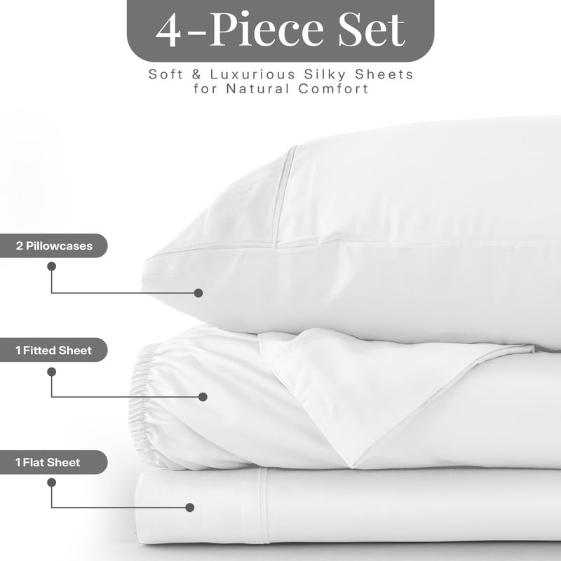 Cooling Sateen Lux Decor 100% Organic Viscose - 4 Piece Ultra-Soft Luxury Cooling Bed Sheets, 16" Deep Pocket, Breathable & Hypoalle... - Premium Ultra-Soft Pillowcase Pair for Sleeping Detail
