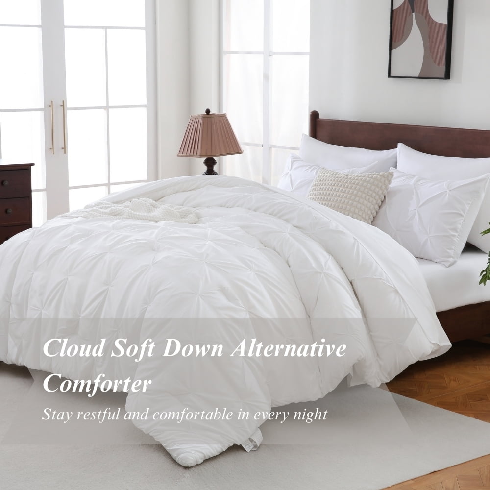 Hypoallergenic Cloud 7 Pieces Pinch-Pleated Comforter Set, White Queen Size - Luxurious Quilted Duvet Cover Set Detail