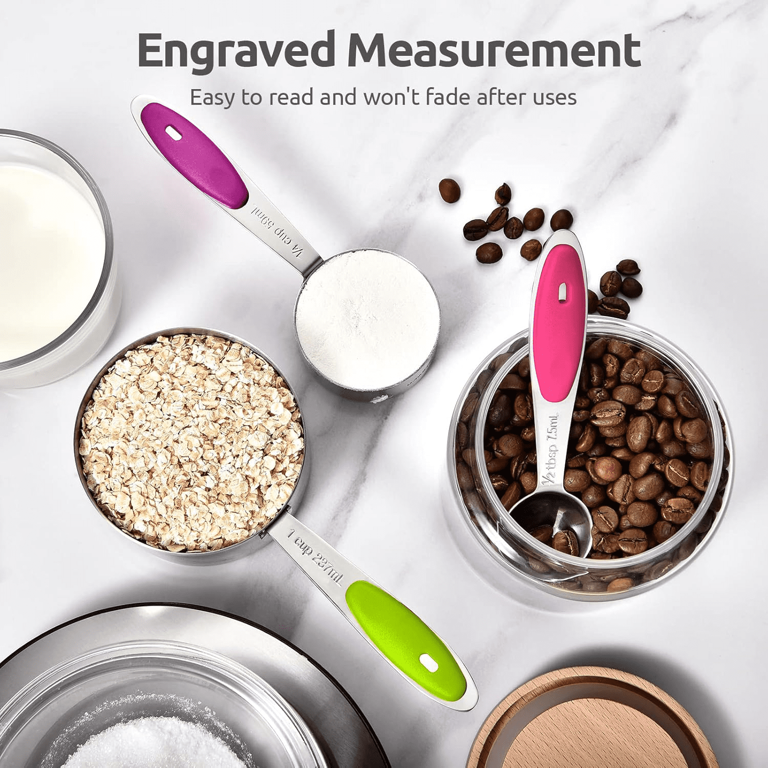 Durable Steel Stainless Steel Measuring Cups and Spoons Set of 15, 5 Stainless Steel Nesting Measuring Cups & 5 Spoons, 5 Mini Meas... - Professional Kitchen Tool for Culinary Enthusiasts Detail
