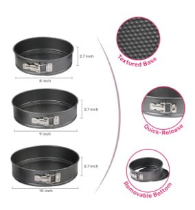 Ergonomic Manual 8", 9", 10" Round Nonstick Carbon Steel Springform Cake Pans, Gray, Set of 3 - Innovative Kitchen Helper for Modern Cooking Detail