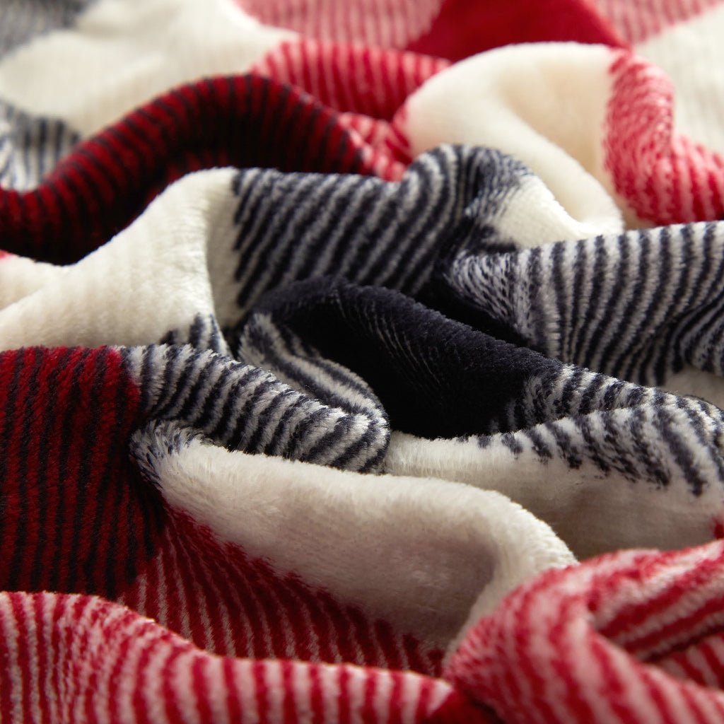 Reversible Sherpa Cozy Plush Throw Blanket, Red Plaid 50" x 60" All Ages - Lightweight Plush Warm Blanket for All Seasons Detail