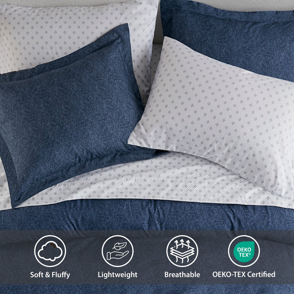 Fluffy Down Alternative Queen Size Comforter Set, 7-Piece Reversible Bed in a Bag with Sheets, Navy - All-Season Down Alternative Comforter Insert Detail