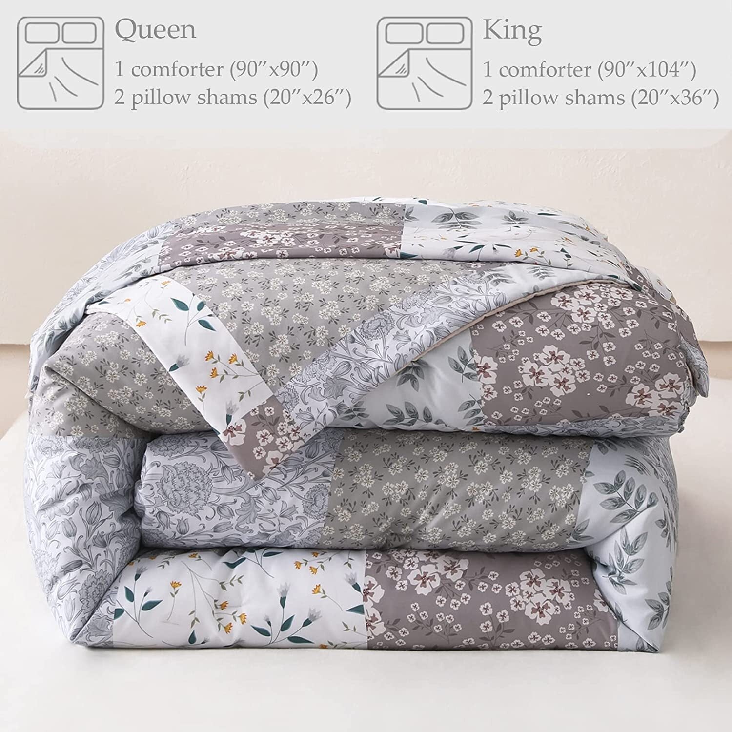 Heavyweight Warmth 3-Piece Queen Comforter Set, Soft Reversible Bedding Comforter Sets, Patchwork Printed Down Alternative Comforter Duv... - Hypoallergenic Ultra-Fluffy Quilt for Winter Detail