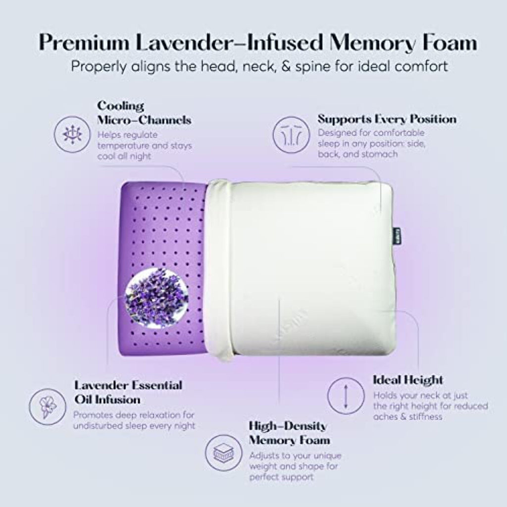 Hotel Collection Plush Zen Bed Pillow, Lavender Scented Cooling Adaptive Memory Foam Queen - Orthopedic Shredded Foam Bed Pillow Set Detail