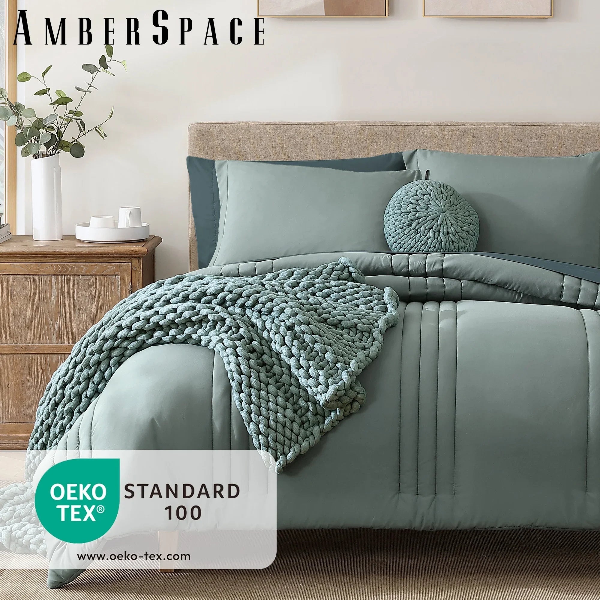 Fluffy Down Alternative 7-piece Bed in a Bag Comforter Set with Sheets,Sage Green,Full - Hypoallergenic Ultra-Fluffy Quilt for Winter Detail