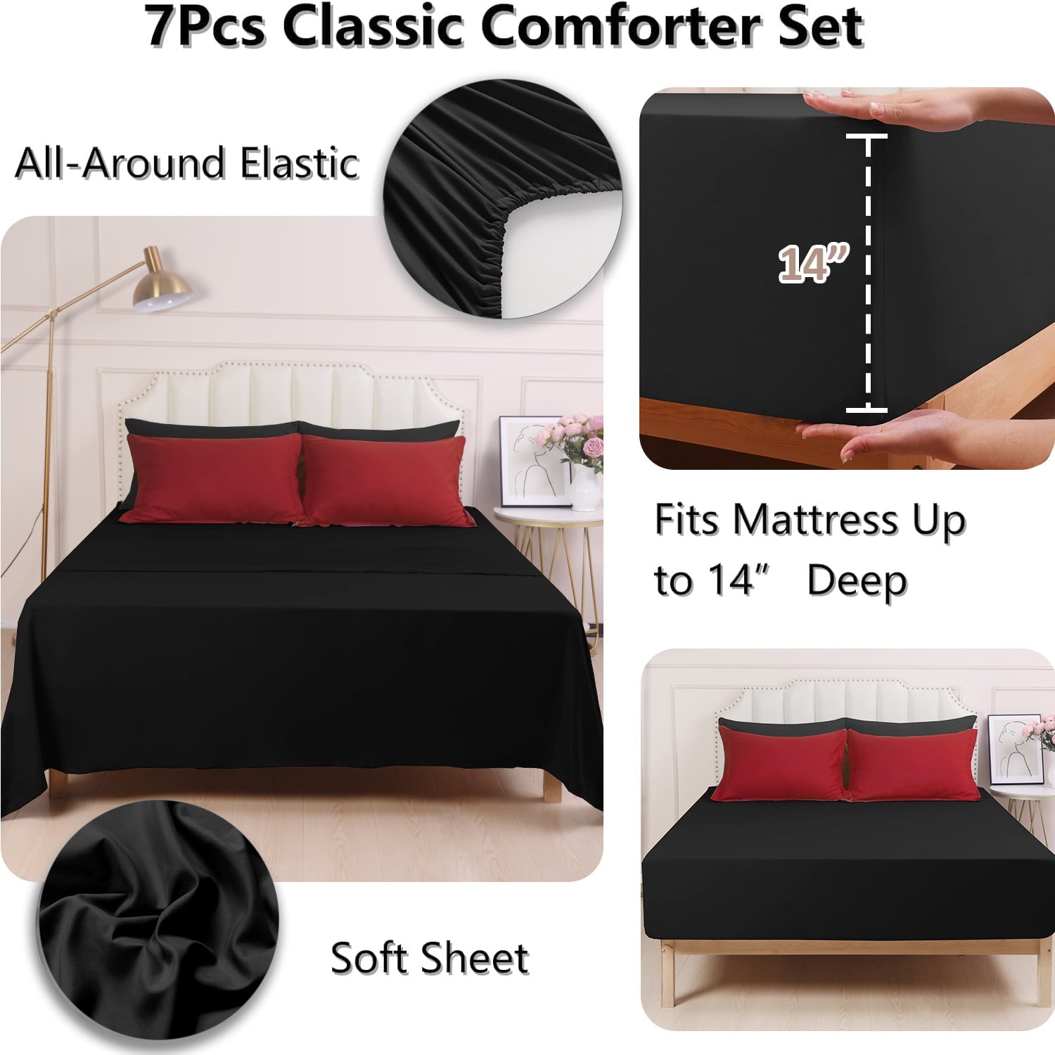 Luxurious Quilted 7 Piece Reversible Queen Comforter Set - Red Quilted Down Alternative Bedding All Season Super Soft Microfiber Bed in... - Luxurious Quilted Duvet Cover Set Detail