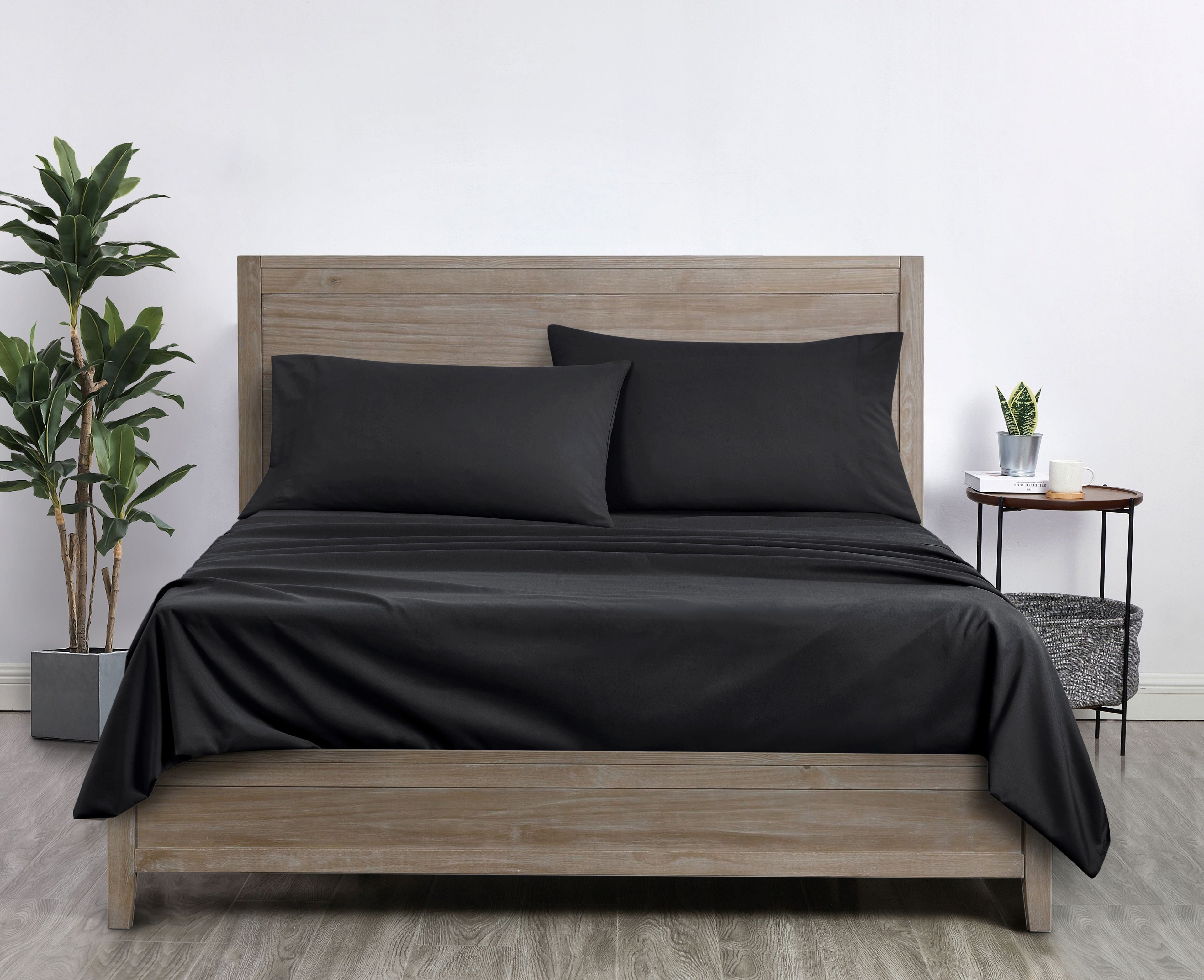 Premium Egyptian Cotton Microfiber Bed Sheet Set, Queen, Rich Black, 4 Piece - Premium Ultra-Soft Pillowcase Pair for Sleeping Detail