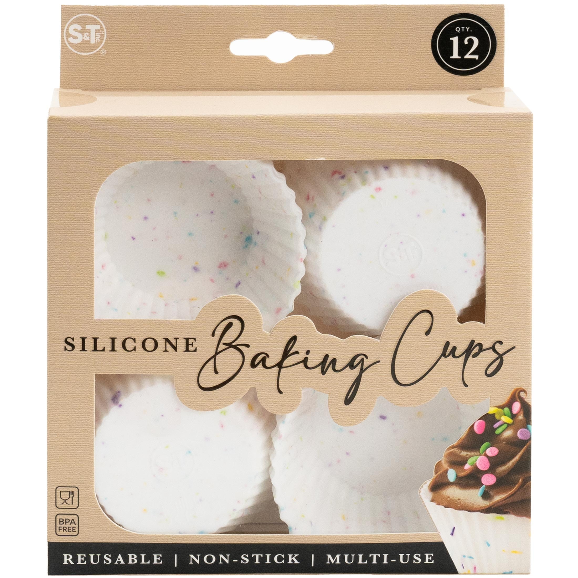 Ergonomic Manual Reusable Non-Stick Silicone Baking Cups (12 Pack) - Standard Size - Confetti - Multi-Functional Manual Food Chopper & Slicer Detail
