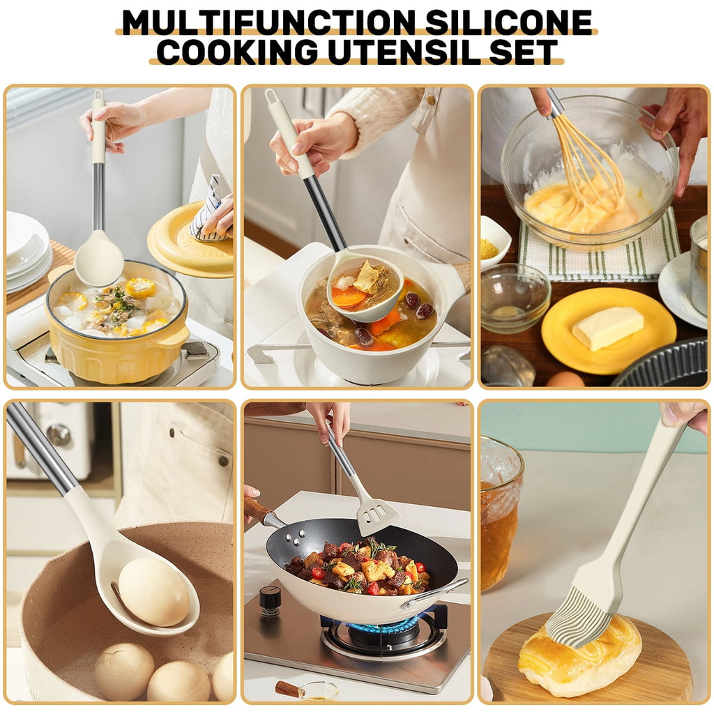 Seamless One-Piece Silicone Cooking Utensil Set, 30 Pcs Kitchen Utensils Set with Stainless Steel Handle, Food Grade Silicone Spatula Se... - Premium Stainless Steel Cooking Utensil for Non-Stick Pots Detail