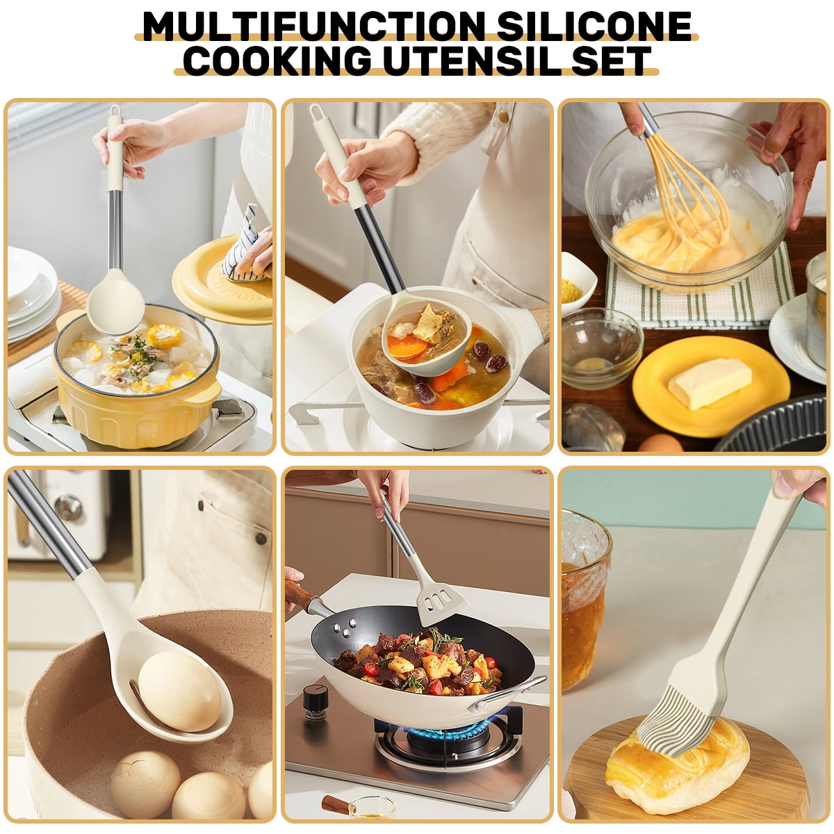 Seamless One-Piece Silicone Cooking Utensil Set, 30 Pcs Kitchen Utensils Set with Stainless Steel Handle, Food Grade Silicone Spatula Se... - Premium Stainless Steel Cooking Utensil for Non-Stick Pots Detail