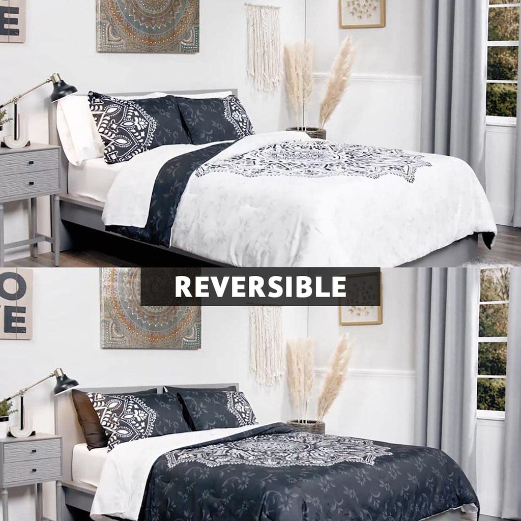 Heavyweight Warmth Queen Comforter Set, Bedding Comforter Set Queen Size W/ Side Pockets, Black, 9 Pieces - Cloud-Like Soft Lightweight Bed Comforter Detail
