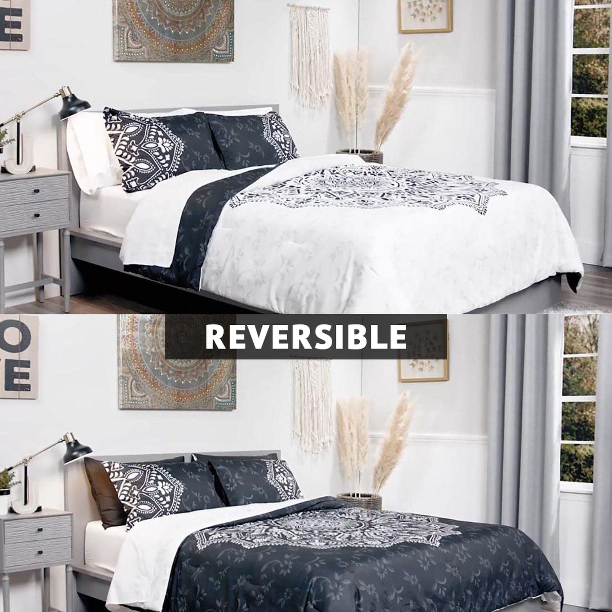 Heavyweight Warmth Queen Comforter Set, Bedding Comforter Set Queen Size W/ Side Pockets, Black, 9 Pieces - Cloud-Like Soft Lightweight Bed Comforter Detail
