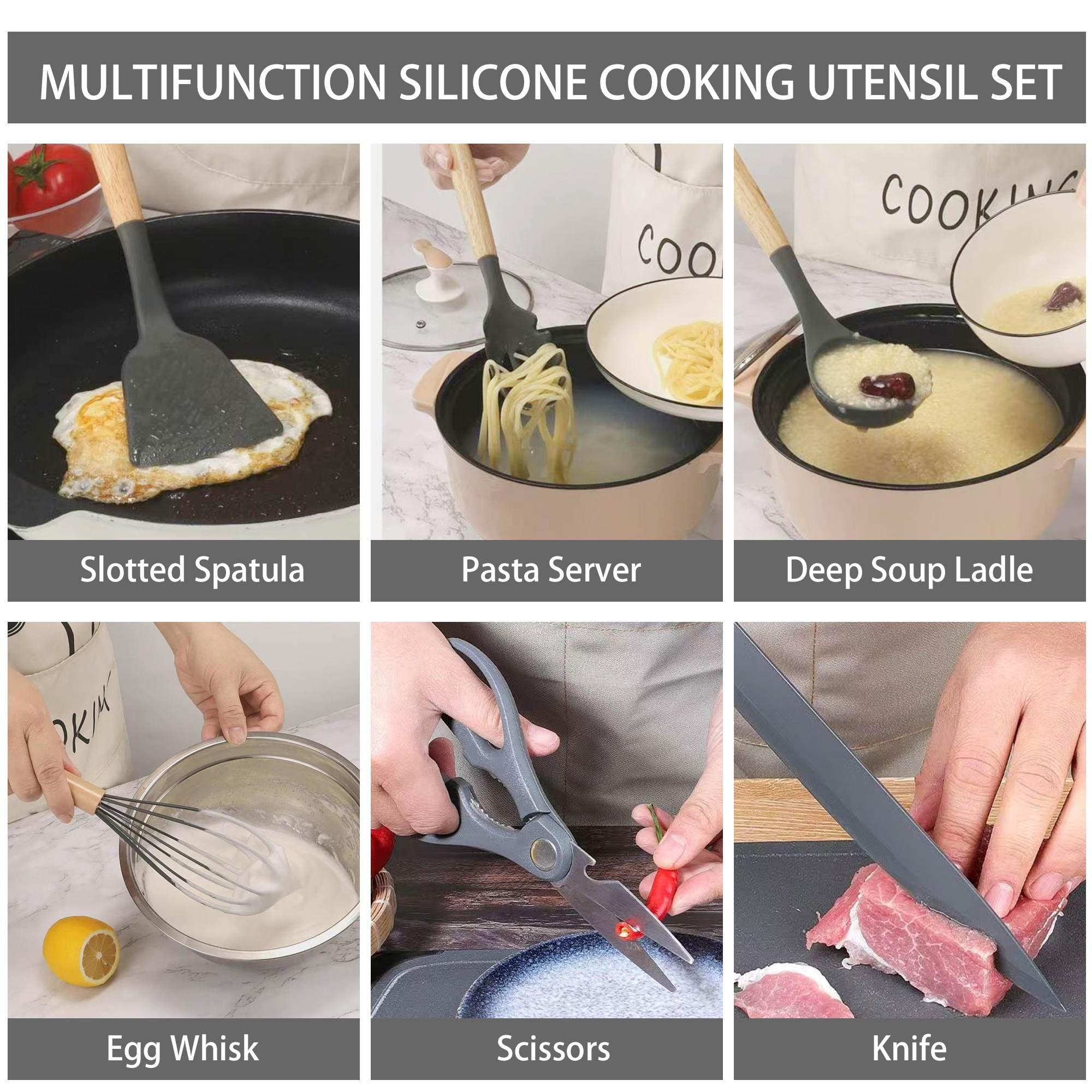 Ergonomic Cooking 19-Piece Silicone Kitchen Utensil & Knife Set - Heat-Resistant Cooking Tools Non-Stick Safe Gift for Mom or Wo... - Heat-Resistant Silicone Cooking Spatula Turner Detail