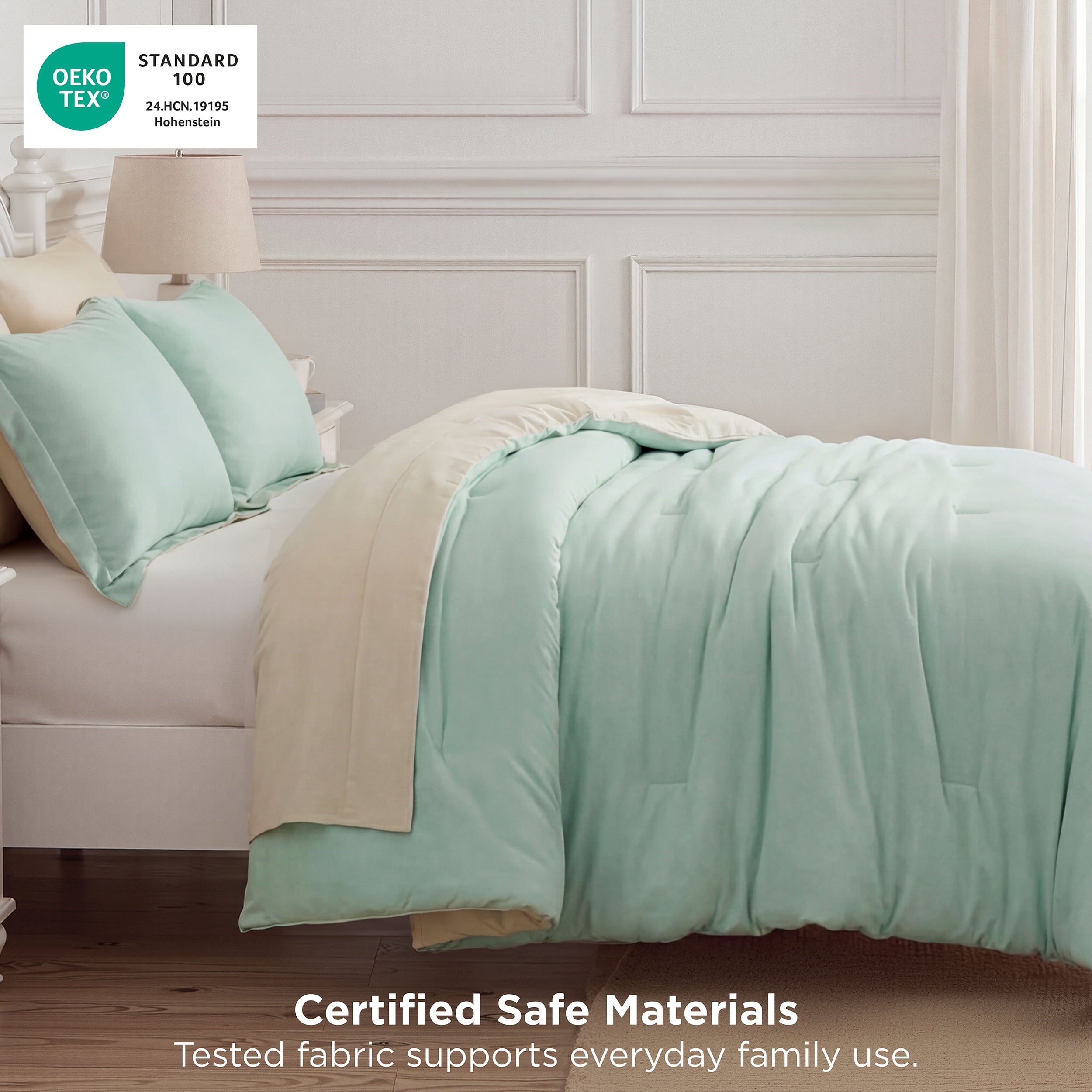 Luxurious Quilted Queen Comforter Set Sage Green, 7 Pieces Lightweight Queen Bedding Sets, Contrasting Design - Luxurious Quilted Duvet Cover Set Detail