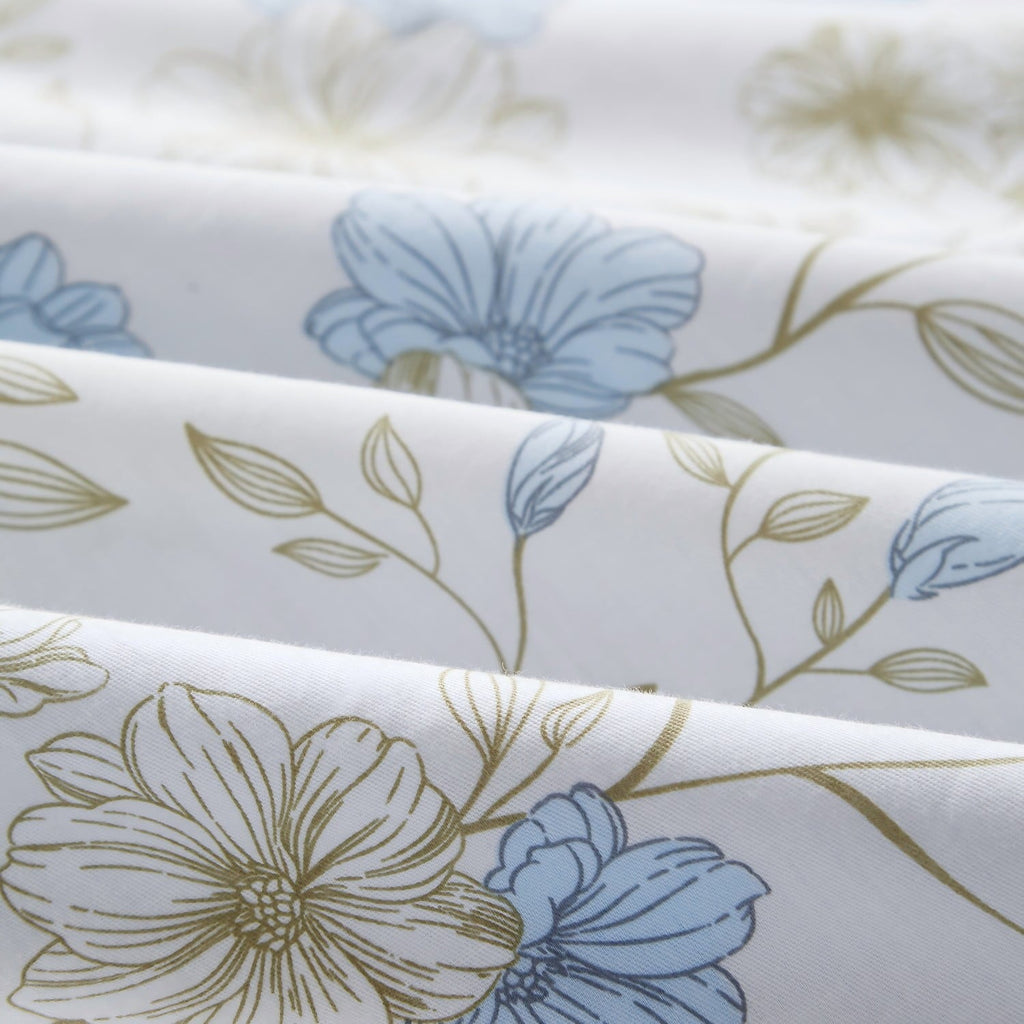 Fluffy Down Alternative Cotton Comforter Sets Queen Size, 3 Pieces Botanical Blue Floral Reversible Bedding Sets for Adults All Season - Cloud-Like Soft Lightweight Bed Comforter Detail