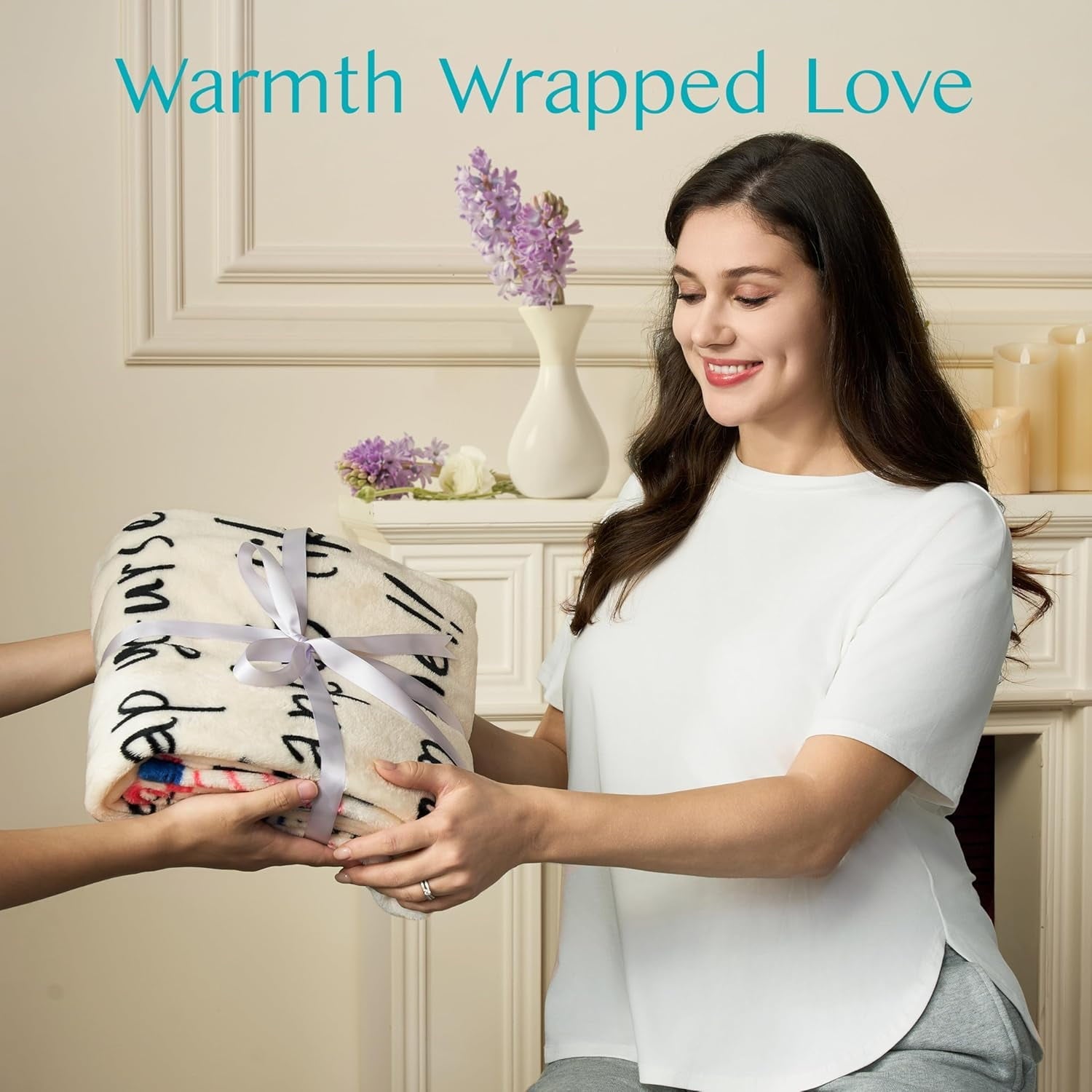 Super Soft Flannel Blanket for Mom 50" x 60" Soft Flannel Throw Blanket Birthday Mother's Day Gift，Ivory White - Luxury Knitted Decorative Throw Blanket with Fringes Detail