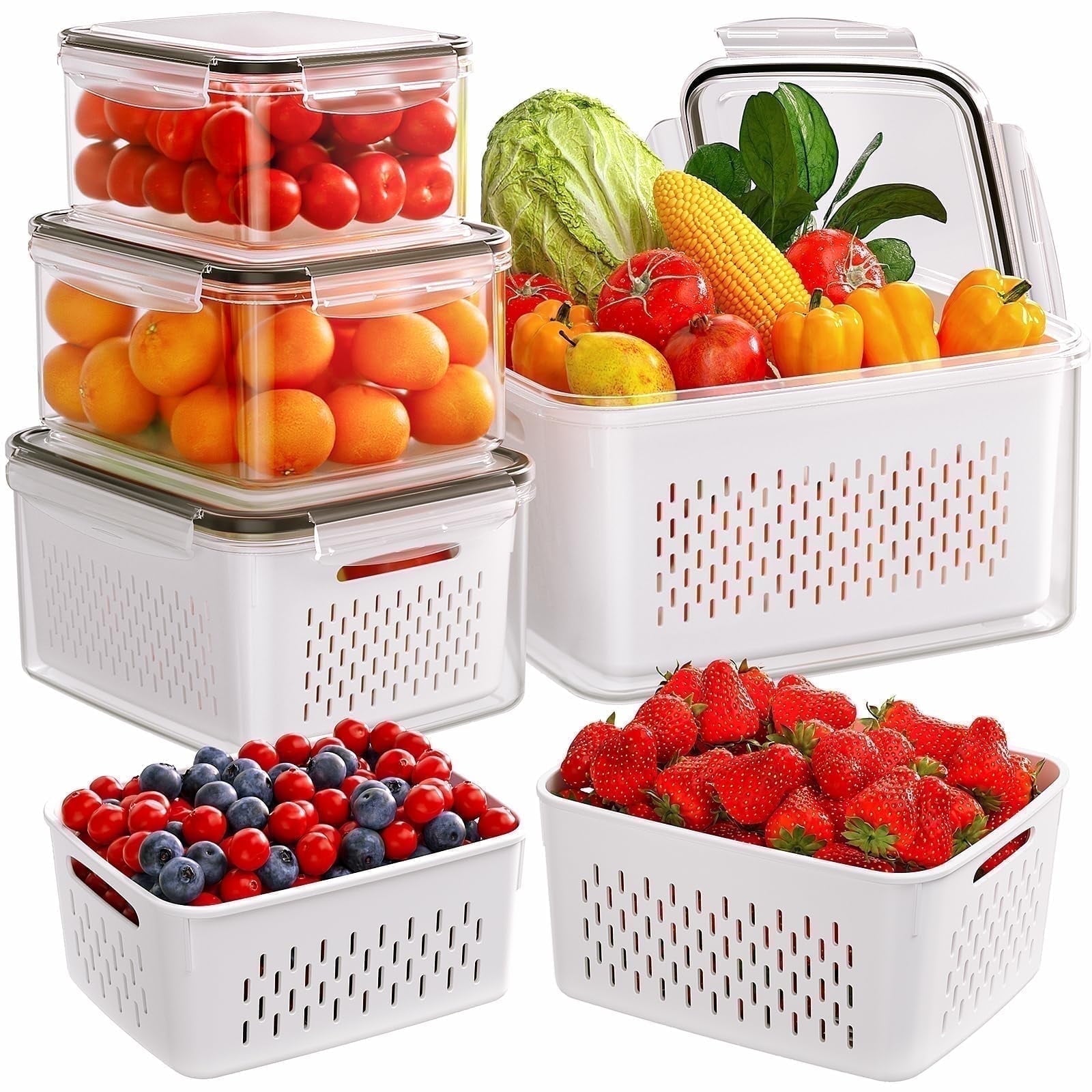 Deliciously Squishy 5 Pack Fruit Storage Containers for Fridge with Removable Colanders and Lids, 5 in 1 Leakproof Fridge Organizer Bins ... - Deliciously Soft Cupcake Sensory Glob - Default Title