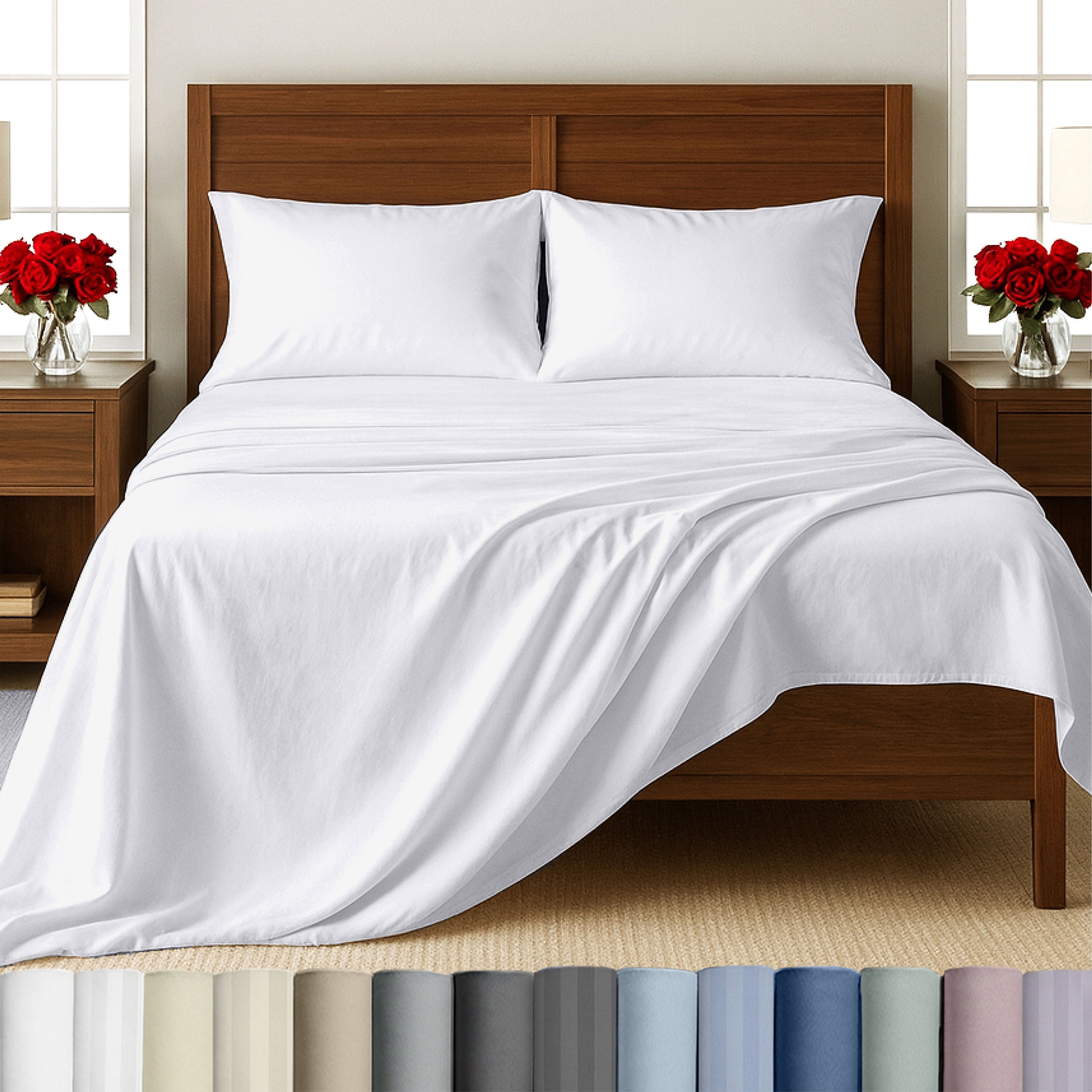 Ultra-Soft 500-Thread-Count 100% Cotton Sheet White Queen-Sheets Set, 4-Piece Extra Long-Staple Combed Cotton Bedding Sheets for... - Cooling Hotel Quality Bedding Sheets and Pillowcases - Default Title